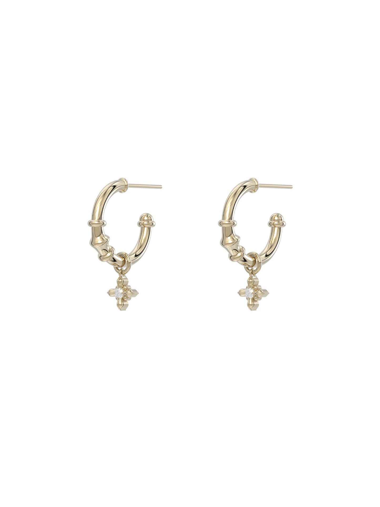 French Iris Dangle Hoop Earrings for Women S925 Silver Post Bamboo Textured C Hoops With Zircon Iris Charm Vintage Freedom Inspired Jewelry Two Tone Gold Silver LUNA-X266