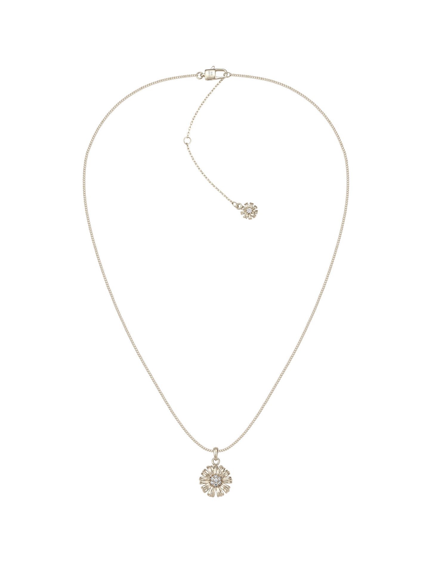 Garden Daisy Cubic Zirconia Pendant Necklace, Pale Titanium Gold Adjustable Box Chain Floral Jewelry for Women LUNA-X252