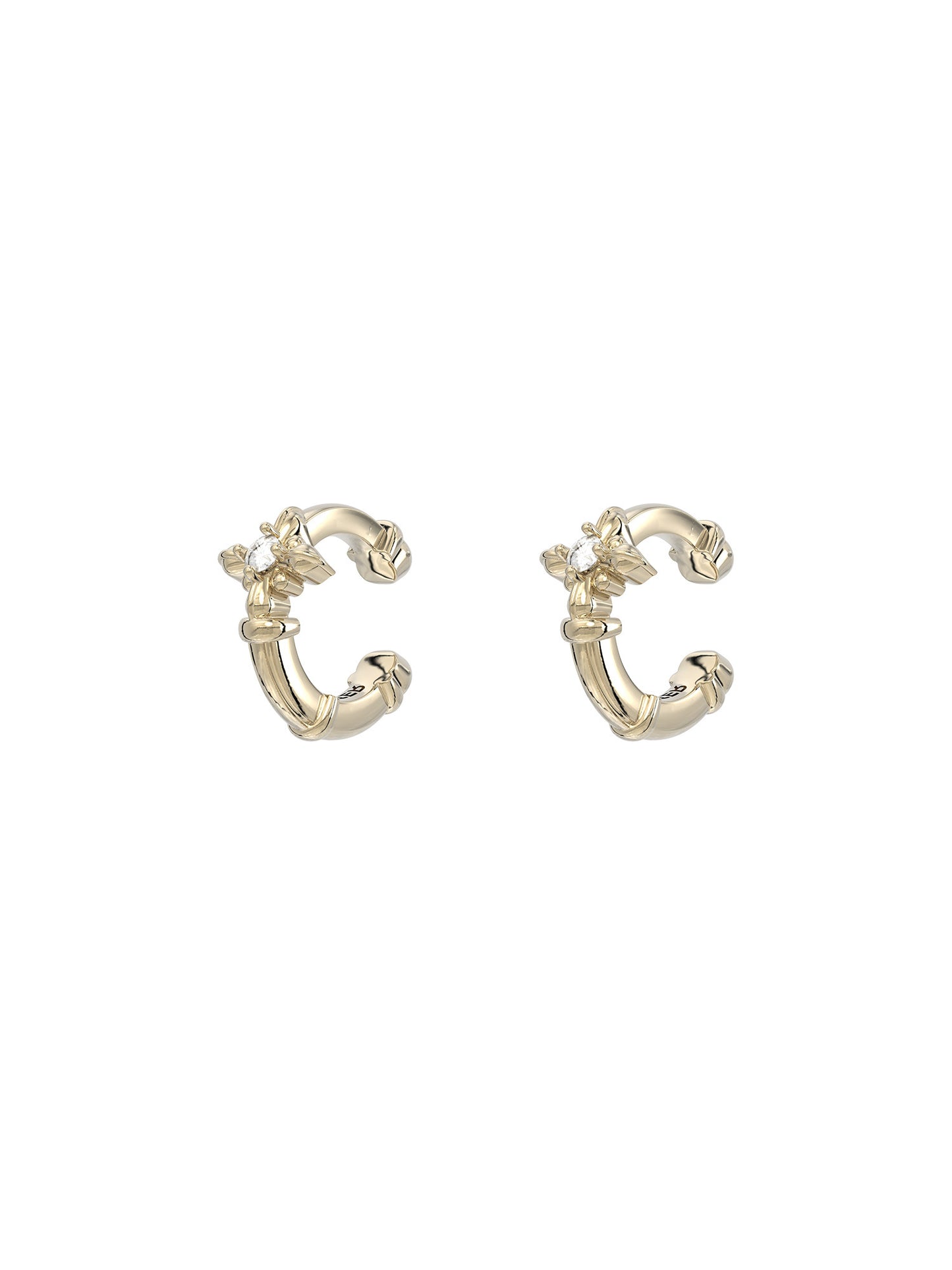 Iris Flower Cubic Zirconia Cuff Ear Cuffs, Non-Piercing Clip On Ear Jewelry for Women, 2 Tone Options LUNA-X263