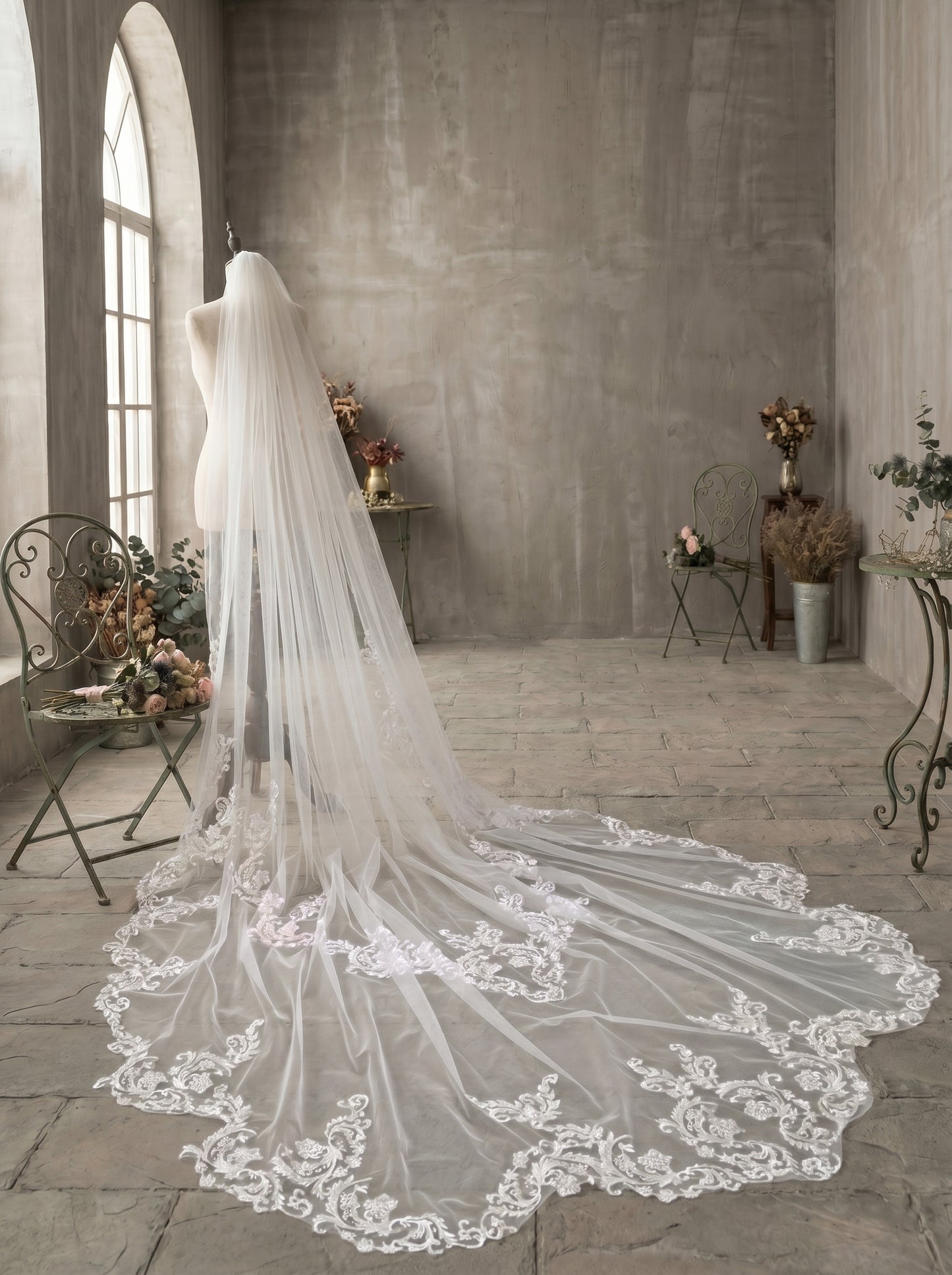 Luxury 118" Extra Wide Single-Tier Royal Cathedral Veil - 3m x 3m Sheer Soft Tulle Wedding Veil, Comb-Free Minimalist Bridal Veil LUNA-X32