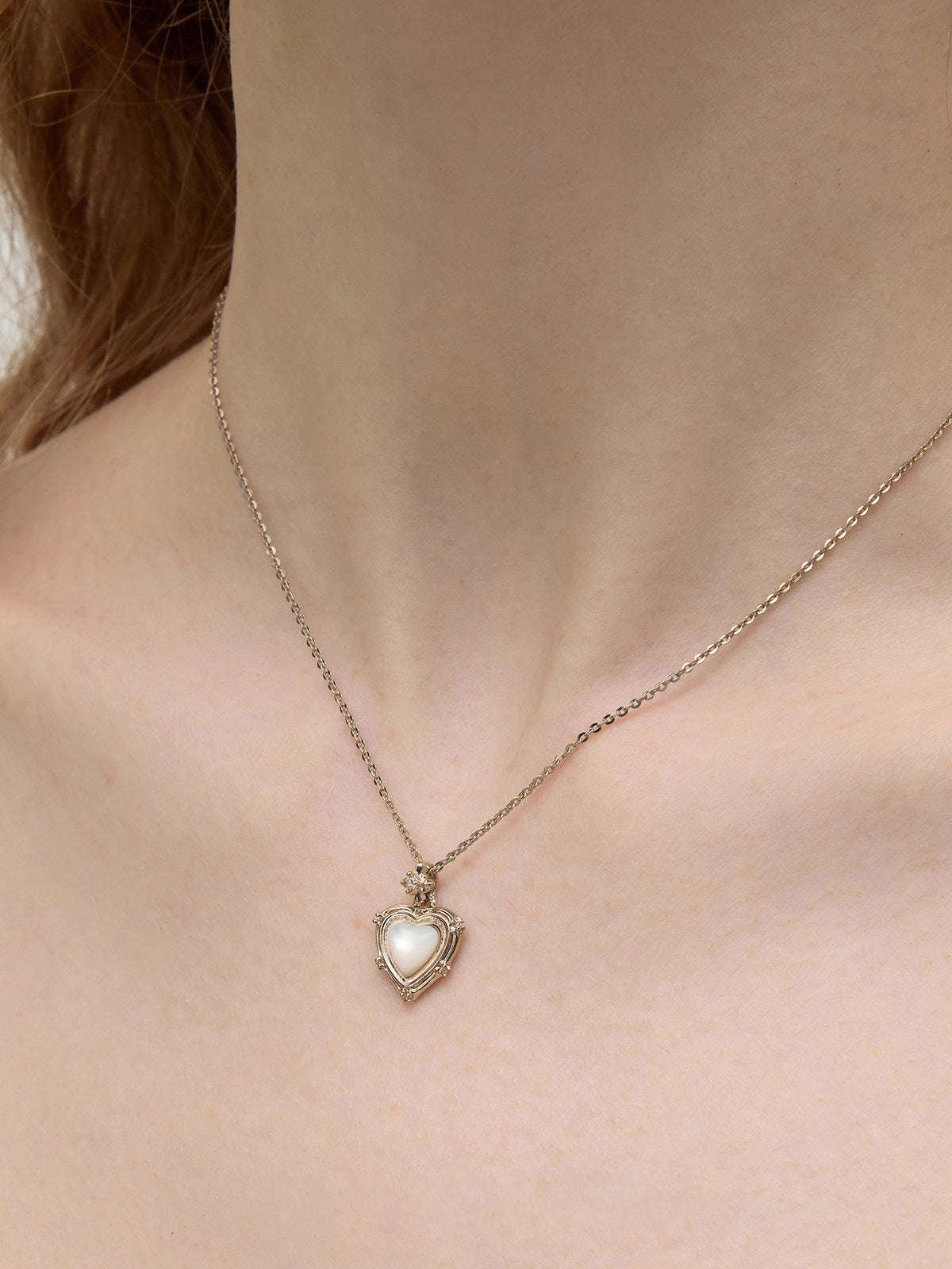 Iris Inspired Layered Heart Natural Mother of Pearl Pendant Necklace, Two-Tone Adjustable Dainty Jewelry for Women LUNA-X253