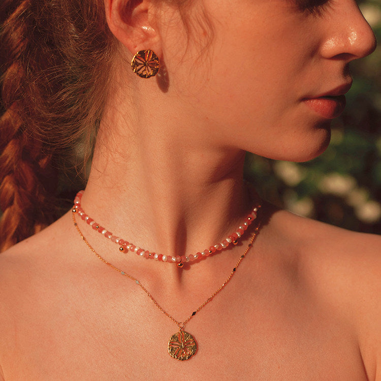 18K Gold Plated Sand Dollar Single Jewelry For Women Sold Separately Necklace / Bracelet / Stud Earrings Adjustable Mixed Disc Chain Minimalist Ocean Beach Coastal Layering Jewelry Gift For Ladies Teen Girls LUNA-X279