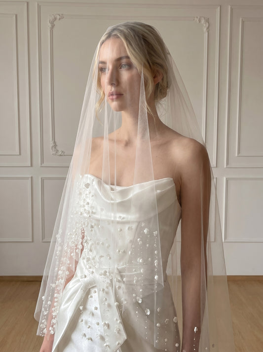 Minimalist Wide Fingertip Wedding Veil - 60" White Drop Veil, No Comb for Custom Blusher or Hairpiece Styling LUNA-X09