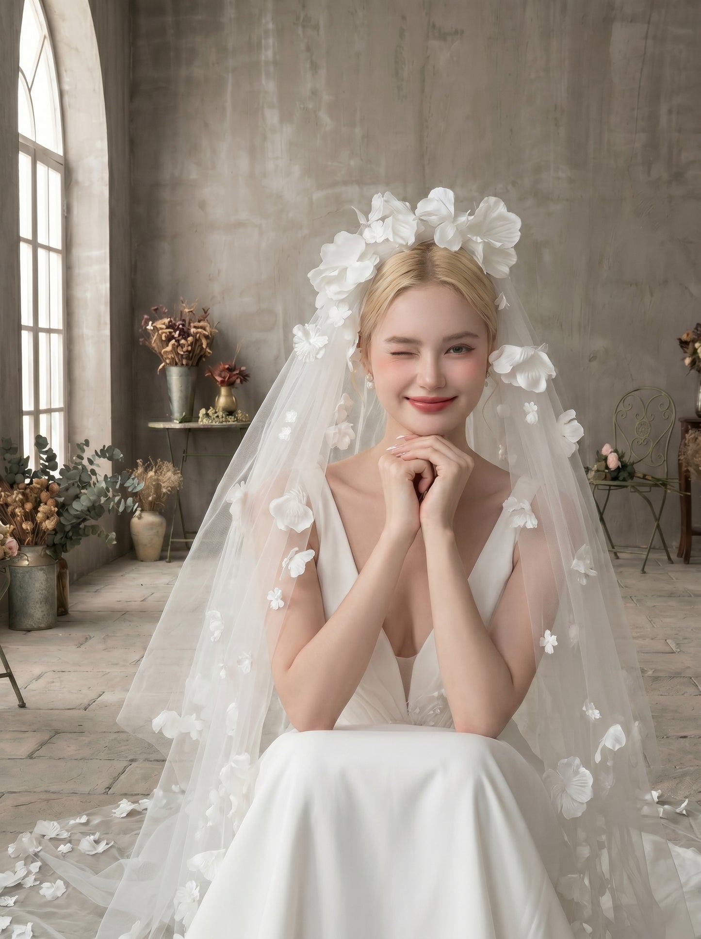 Classic Two-Tier Chapel Wedding Veil - 82" Elegant Soft Tulle Veil with 35" Blusher & Attached Comb LUNA-X21