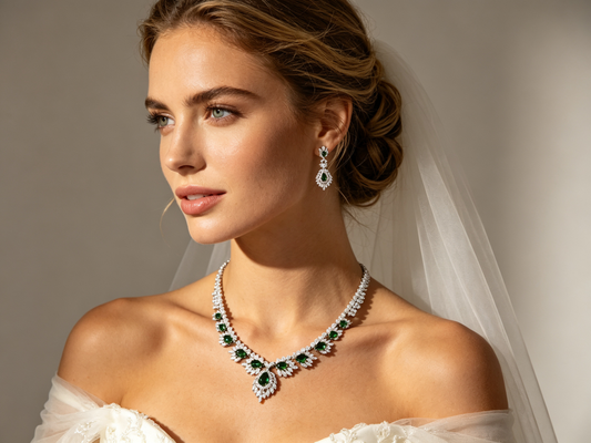 Luxury Cascading Floral Bridal Jewelry Set, Platinum Plated AAA Zircon Marquise Fringe Necklace & Dangle Earrings Set for Royal Wedding, Prom & Gala LUNA-X157