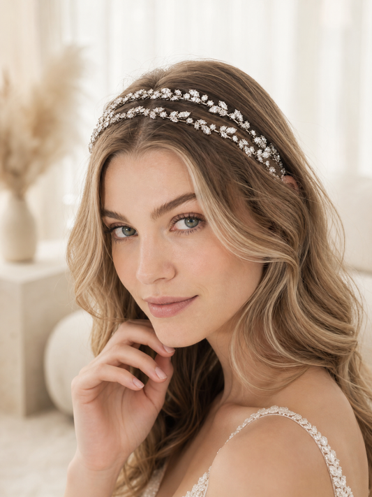 Morning Forest Double Layer Crystal Leaf Bridal Headband for Wedding and Banquet LUNA-X196
