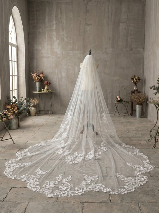 Luxury 118" Extra Wide Single-Tier Royal Cathedral Veil - 3m x 3m Sheer Soft Tulle Wedding Veil, Comb-Free Minimalist Bridal Veil LUNA-X32
