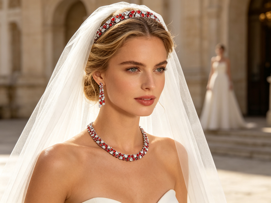 Starlight Brilliance Collection: AAA Zircon Platinum-Plated Necklace & Earring Set - Luxury Evening Jewelry (Available in Red, Blue, Green, White) LUNA-X153