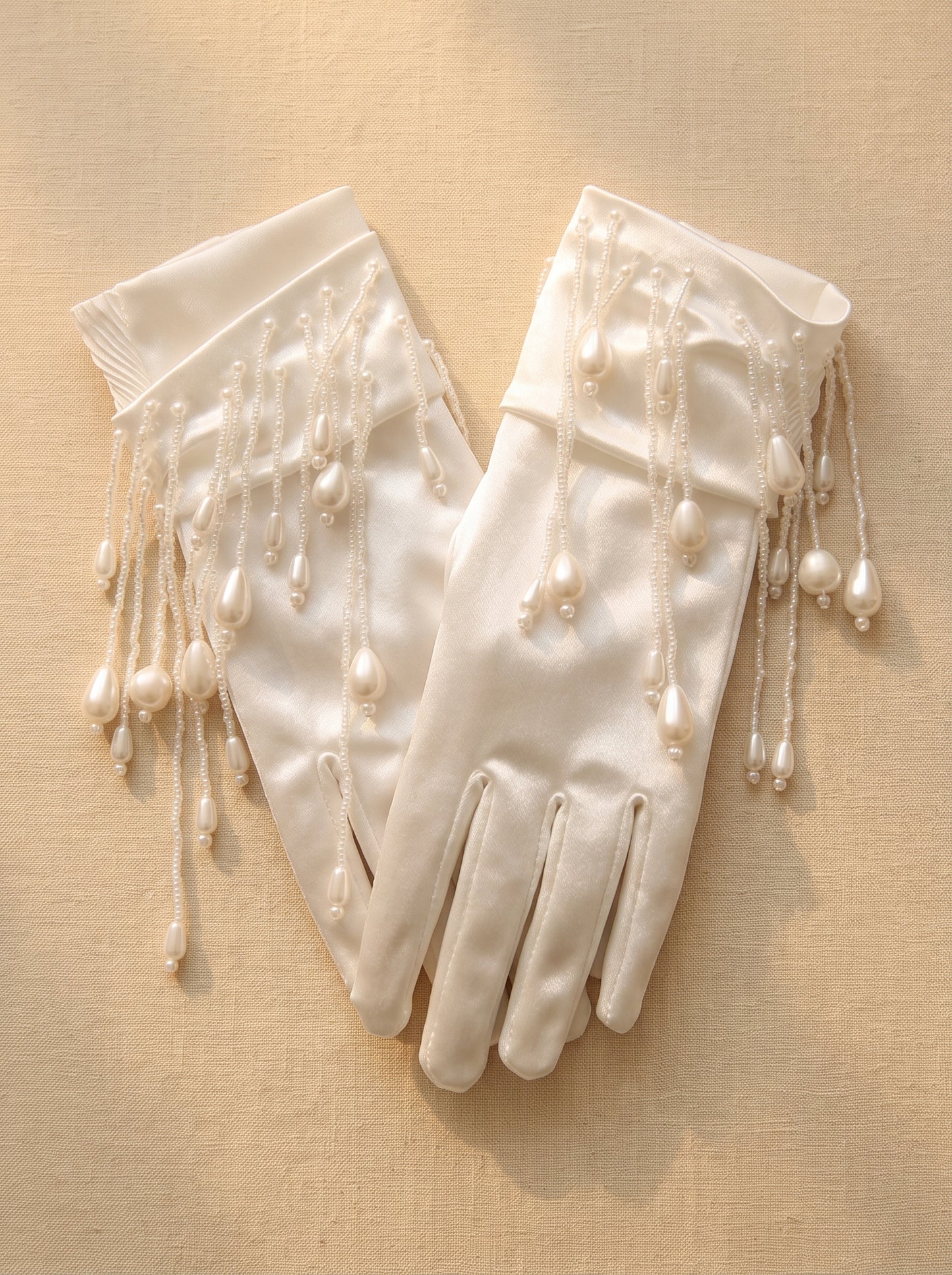 Romantic 3D Floral Bridal Opera Gloves - Heavy-Handcrafted Organza Flower Stretch Satin Long Wedding Gloves LUNA-X378