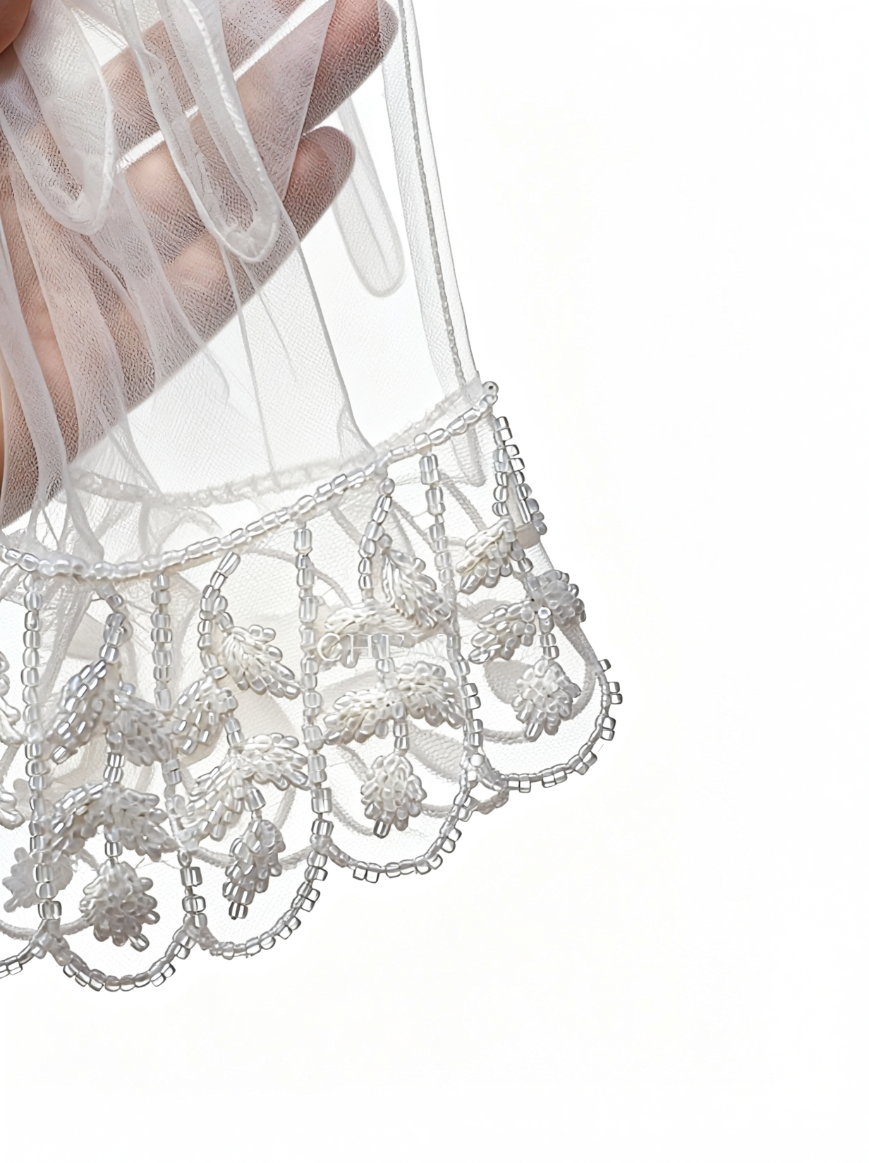 White Mesh Lace Sequin Bridal Short Gloves for Wedding and Banquet LUNA-X190