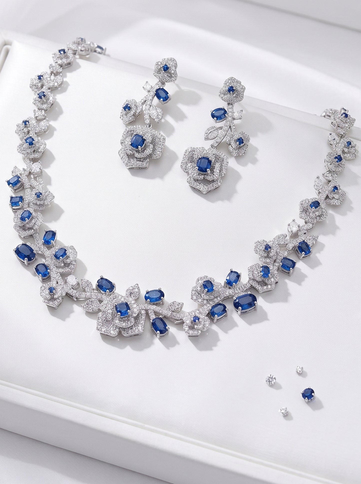 Luxury Rose Floral Crystal Bridal Jewelry Set - Elegant Statement Statement Necklace and Drop Earrings - Premium Wedding Banquet Jewelry in 4 Royal Colors LUNA-X123