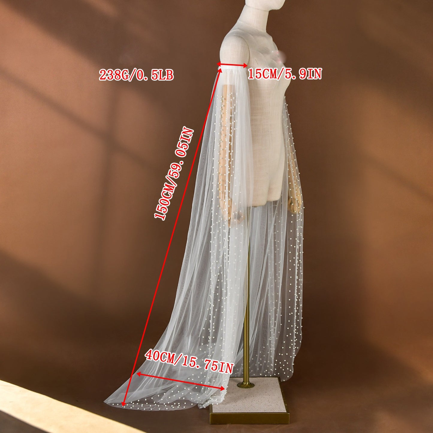 Detachable Pearl Bridal Sleeves - 150cm Off the Shoulder Wedding Cape Wings Pearls Beaded Mesh Flattering Arm Cover LUNA-X229