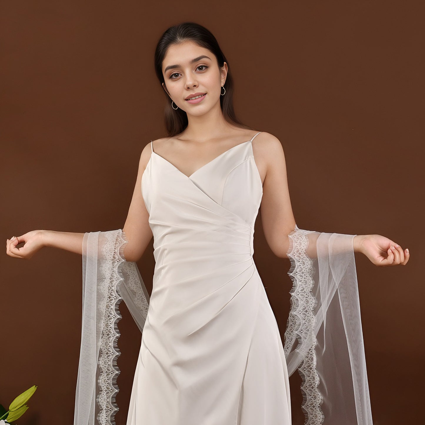 Cathedral Eyelash Lace Wedding Shawl Scarf 145 Inch Ultra Lightweight Bridal Cape Veil Minimalist Draping Tulle Wrap  LUNA-X230