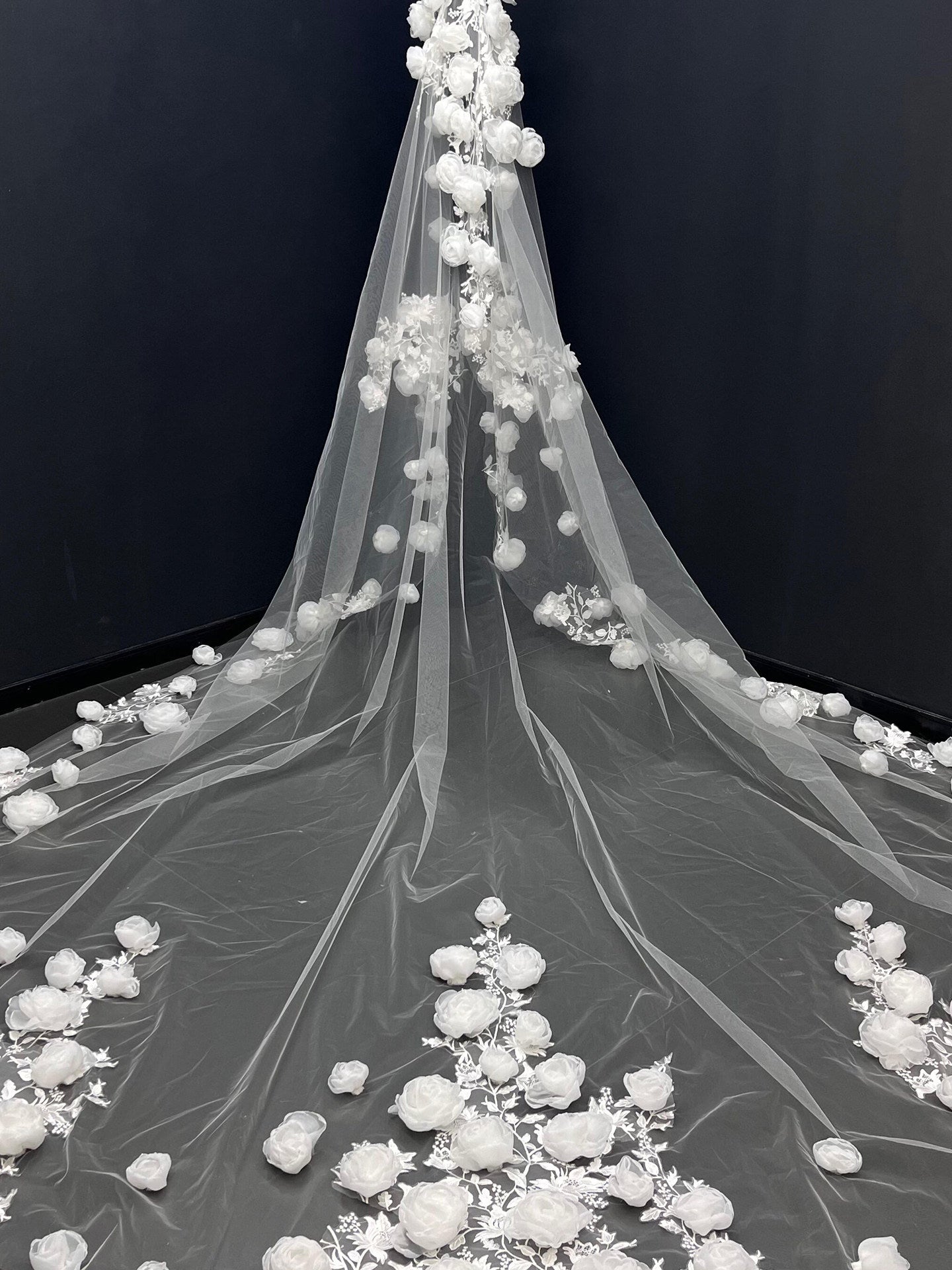 Ethereal White Floor Length Drop Veil - Minimalist Cut Edge Blusher Veil, Comb-Free Soft Tulle Wedding Veil LUNA-X23