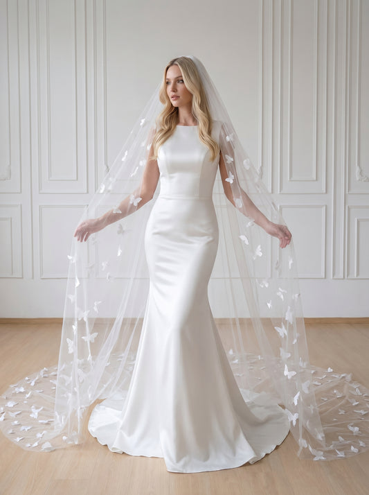 Minimalist Extra Wide Fingertip Veil - 60" x 118" Winged Drop Veil, No Comb for Cloud-Like Bridal Styling  LUNA-X14