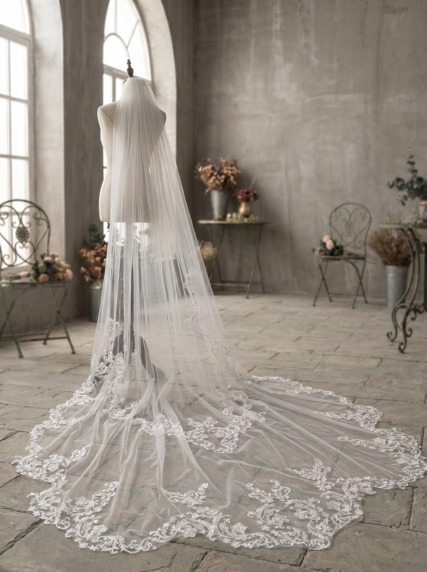 Luxury 118" Extra Wide Single-Tier Royal Cathedral Veil - 3m x 3m Sheer Soft Tulle Wedding Veil, Comb-Free Minimalist Bridal Veil  LUNA-X32