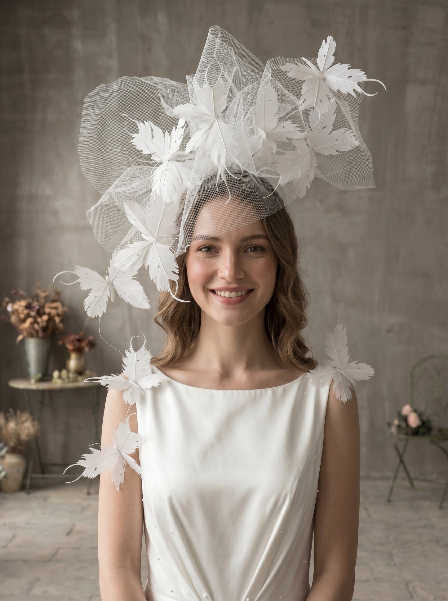 Whimsical Feather Butterfly Bridal Headband - Cascading 3D Fluttering Fascinator Crown for Modern Bride  LUNA-X218