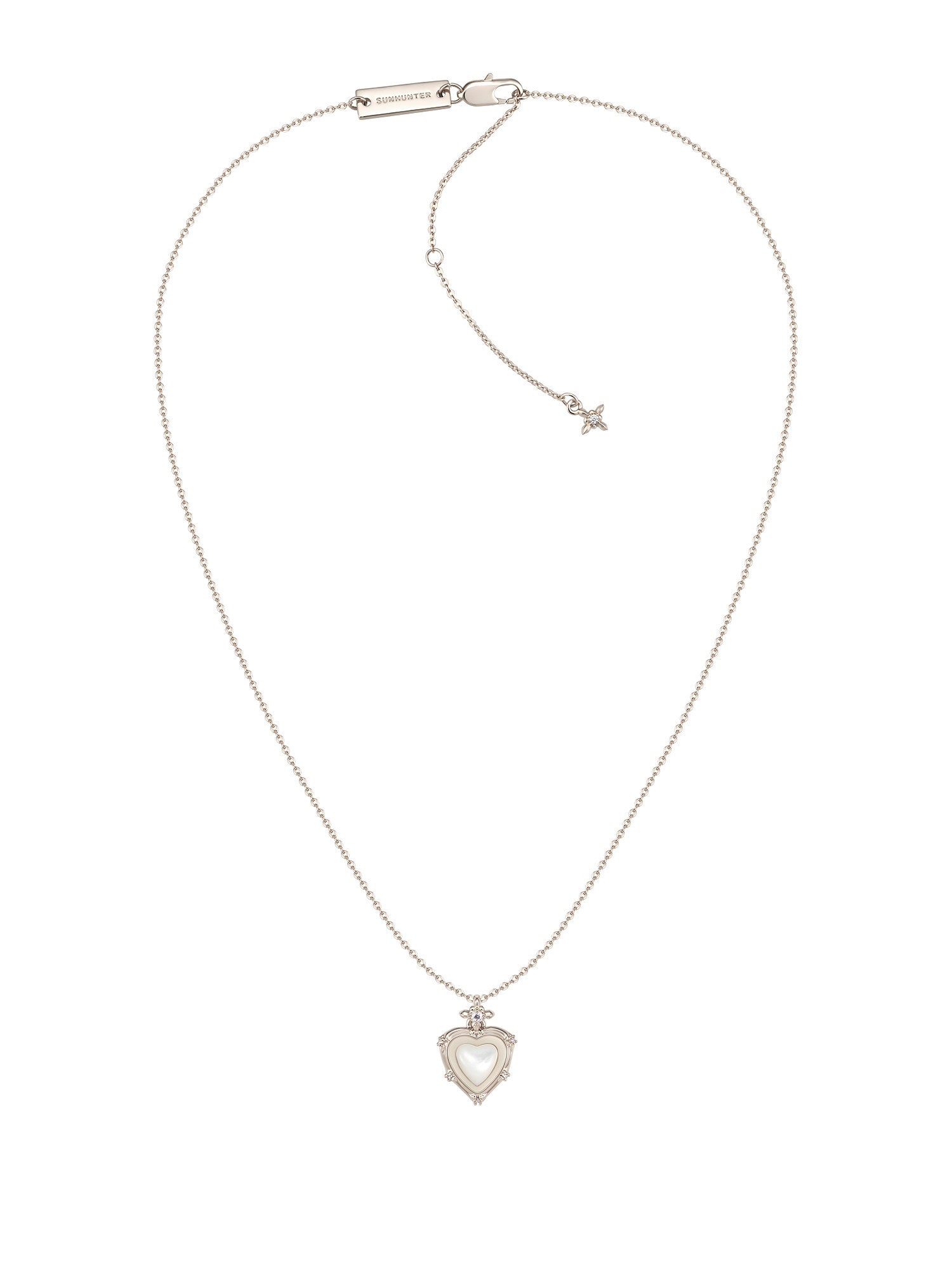 Women’s Iris Floral Layered Heart Necklace, Natural Mother of Pearl Pendant, Two-Tone Adjustable Dainty Jewelry LUNA-X253