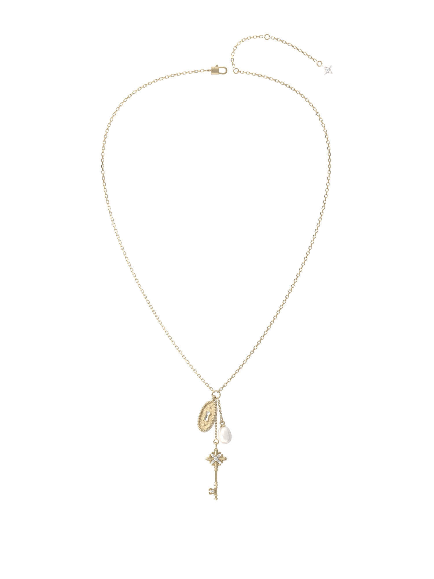 Women’s Vintage Iris Key & Lock Pendant Necklace, Baroque Freshwater Pearl & Cubic Zirconia Retro Layered Jewelry for Daily Wedding Gift LUNA-X242