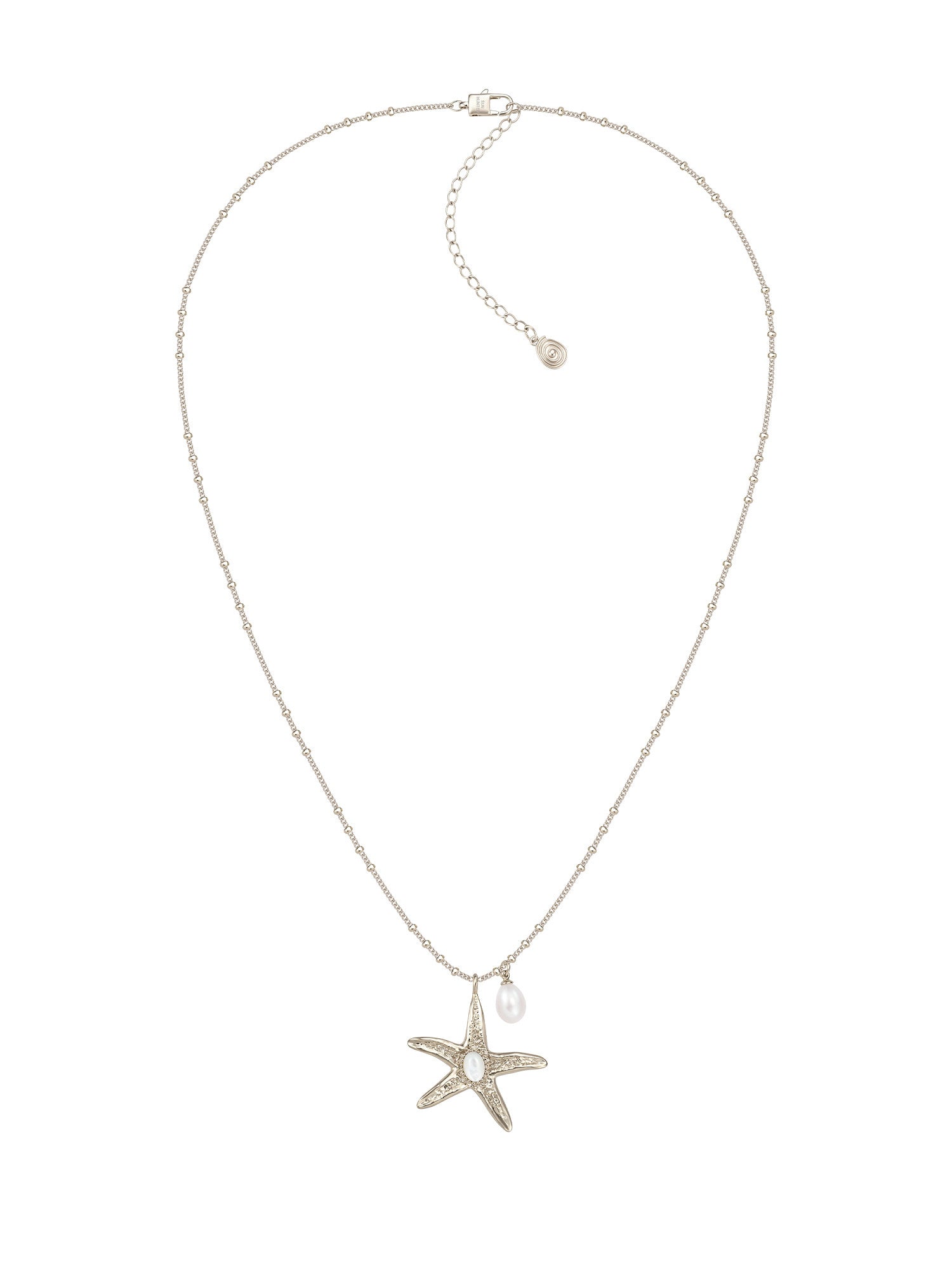 Women’s Ocean Series Textured Starfish Pendant Necklace, Two Sizes Available, Pale Titanium Gold with Freshwater Pearl & Mother of Pearl, Adjustable Chain LUNA-X261