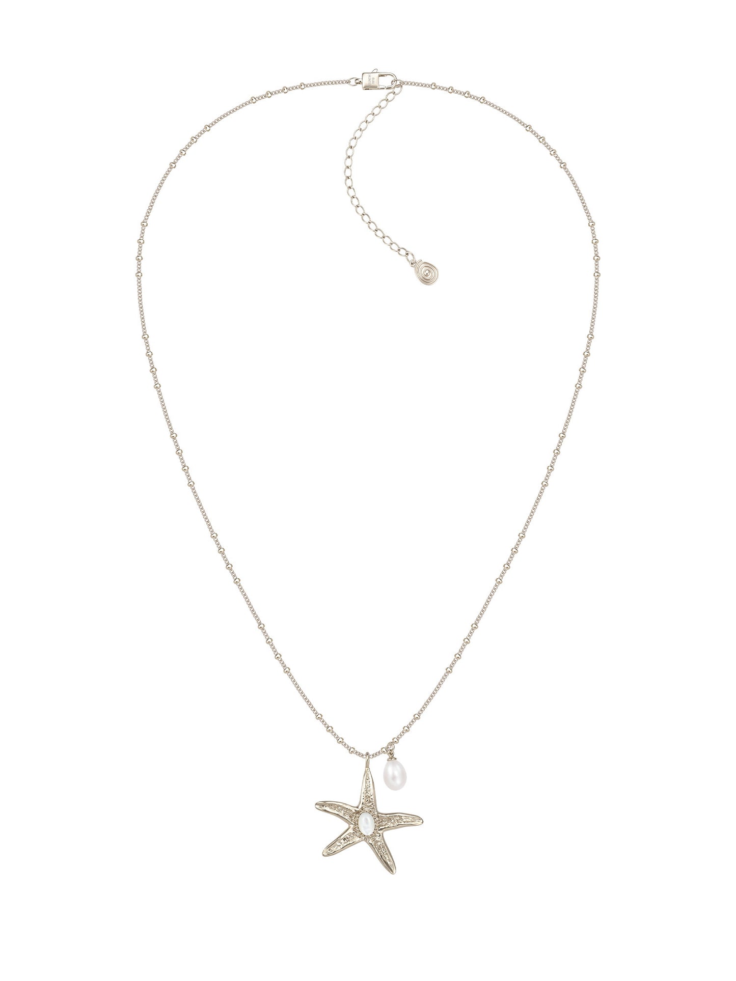 Ocean Series Textured Starfish Pendant Necklace, Two Sizes Pale Titanium Gold with Freshwater Pearl & Mother of Pearl Adjustable Chain for Women   LUNA-X261