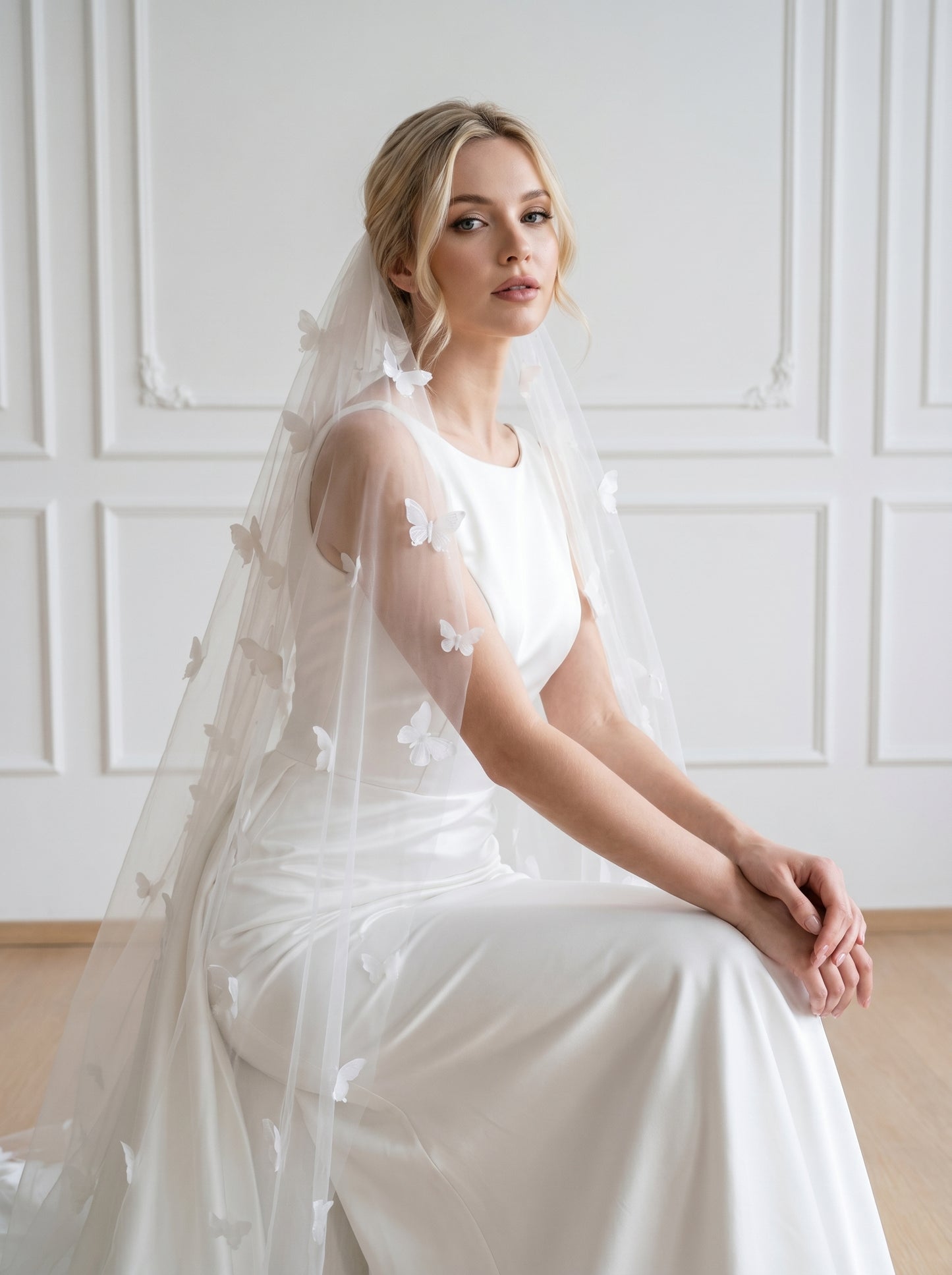 Minimalist Extra Wide Fingertip Veil - 60" x 118" Winged Drop Veil, No Comb for Cloud-Like Bridal Styling  LUNA-X14