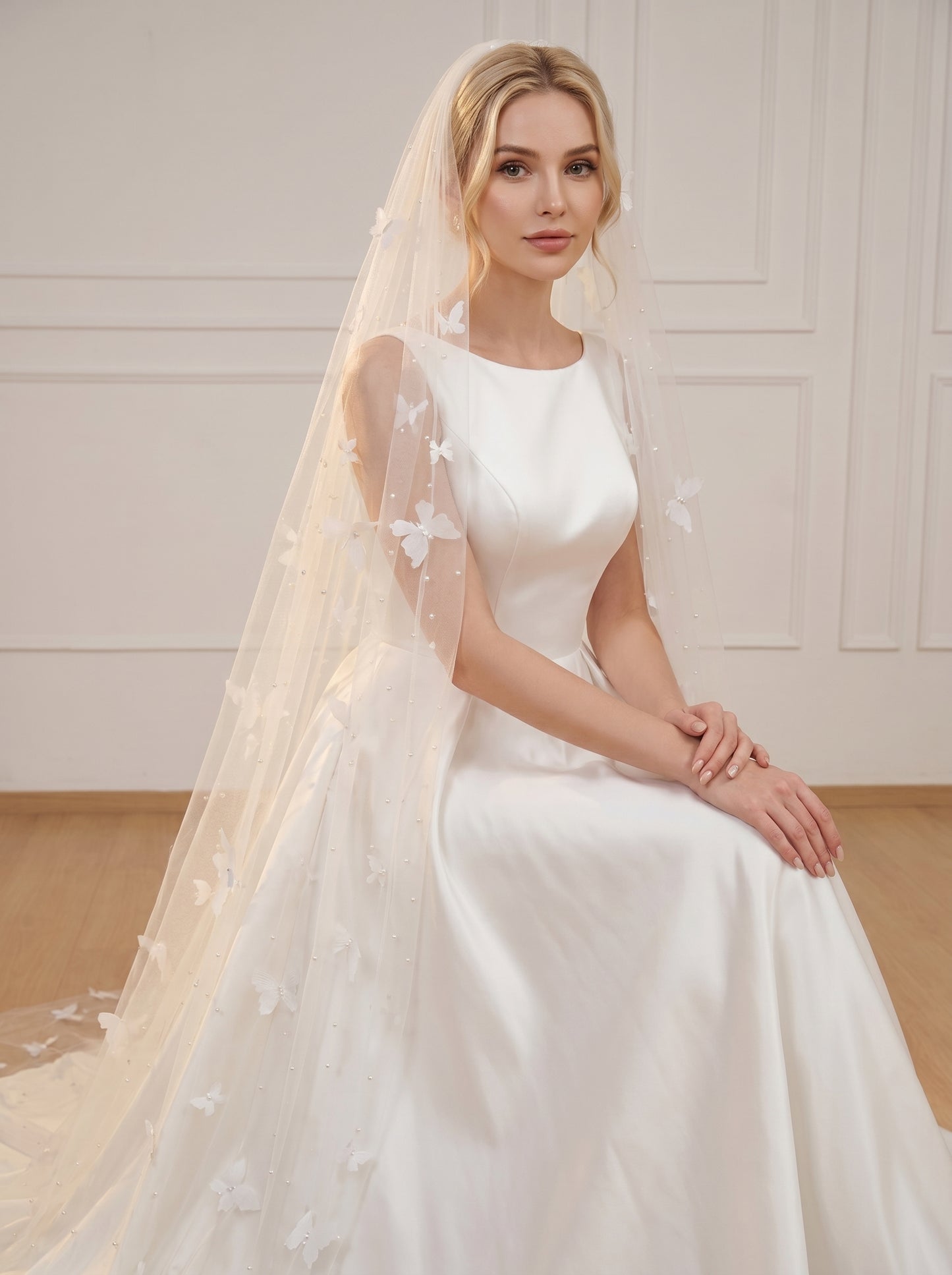 Minimalist Extra Wide Fingertip Veil - 60" x 118" Winged Drop Veil, No Comb for Cloud-Like Bridal Styling  LUNA-X14