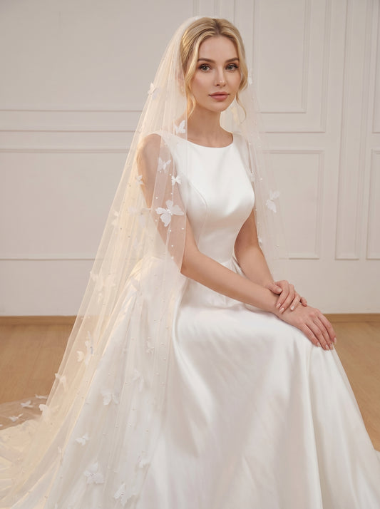 Minimalist Extra Wide Fingertip Veil - 60x 118 Winged Drop Veil, No Comb for Cloud-Like Bridal Styling  LUNA-X14