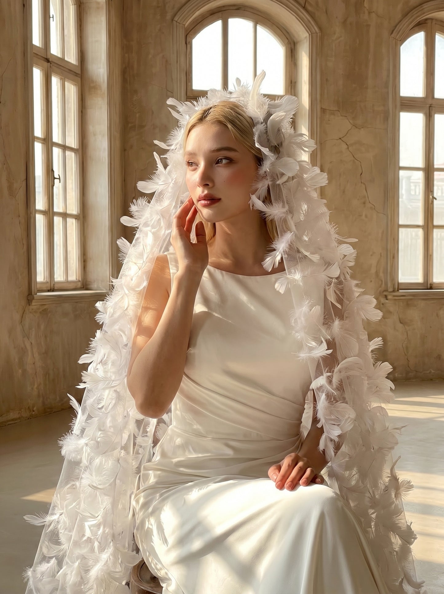 Minimalist Wide Fingertip Wedding Veil - 60" x 78" Drop Veil, No Comb for Custom Blusher or Hairpiece Styling LUNA-X18