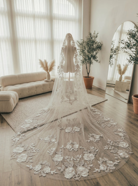 Royal Grand Cathedral Wedding Veil - Extra Wide 3m x 3.5m Luxury Bridal Veil with Comb, Sleek One Layer Long Train Veil  LUNA-X60