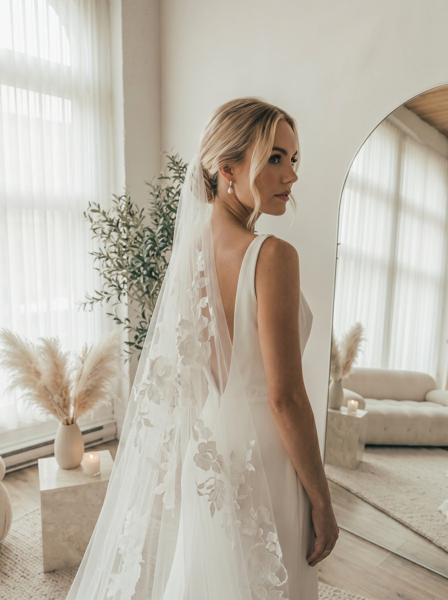 Royal Grand Cathedral Wedding Veil - Extra Wide 3m x 3.5m Luxury Bridal Veil with Comb, Sleek One Layer Long Train Veil  LUNA-X60