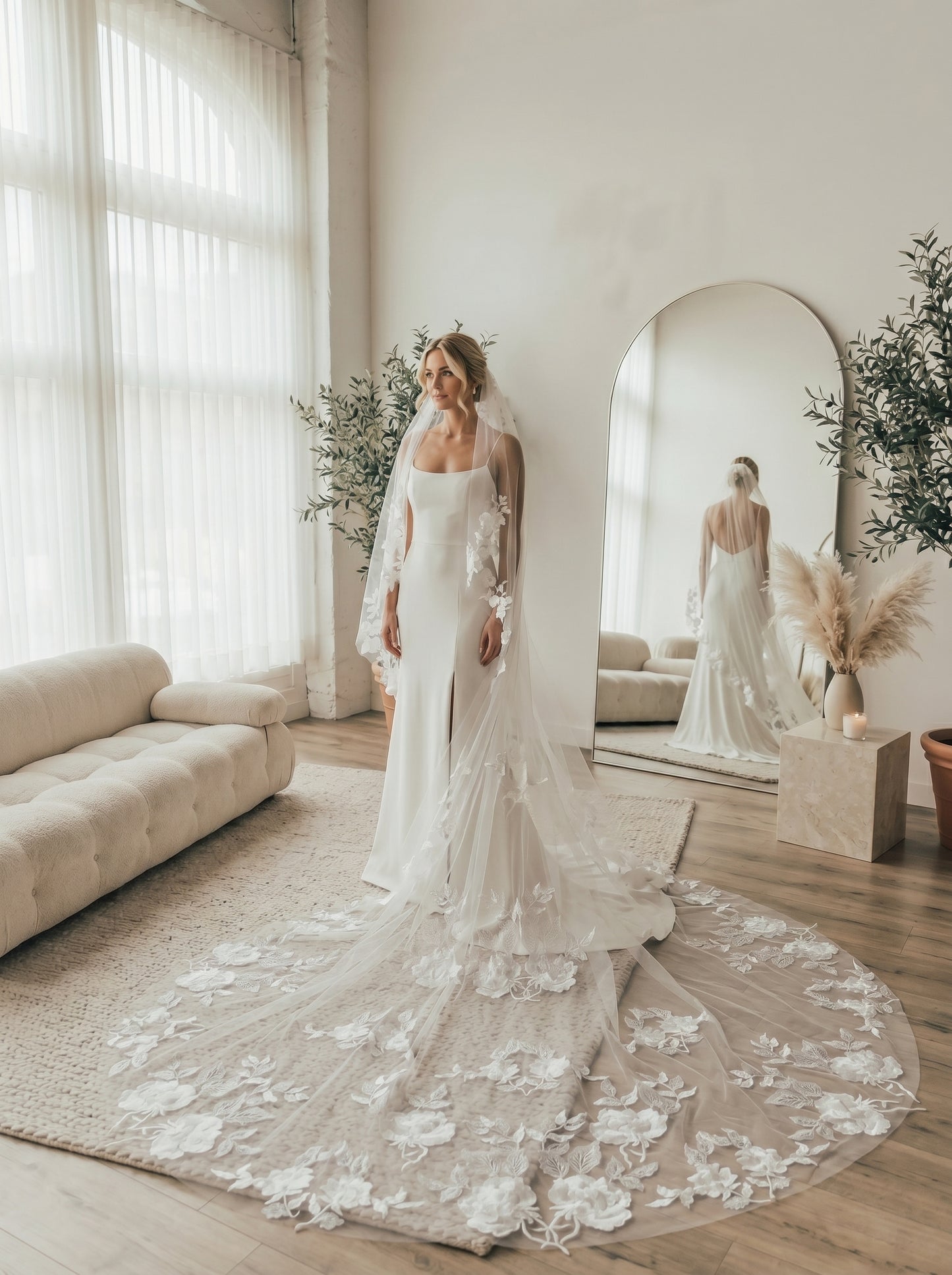 Royal Grand Cathedral Wedding Veil - Extra Wide 3m x 3.5m Luxury Bridal Veil with Comb, Sleek One Layer Long Train Veil  LUNA-X60