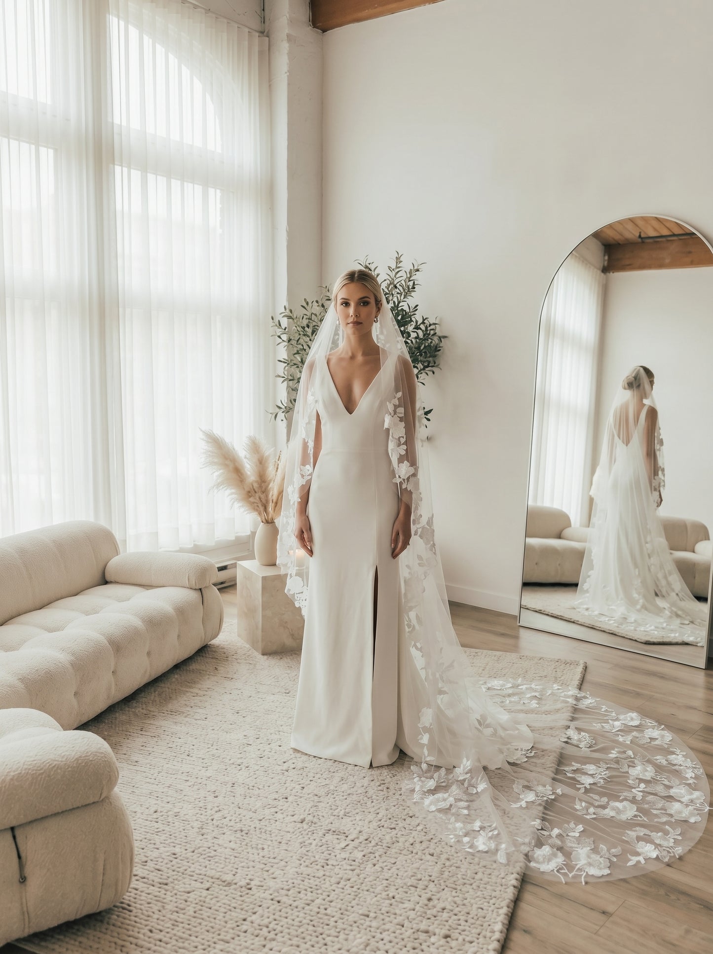 Royal Grand Cathedral Wedding Veil - Extra Wide 3m x 3.5m Luxury Bridal Veil with Comb, Sleek One Layer Long Train Veil  LUNA-X60