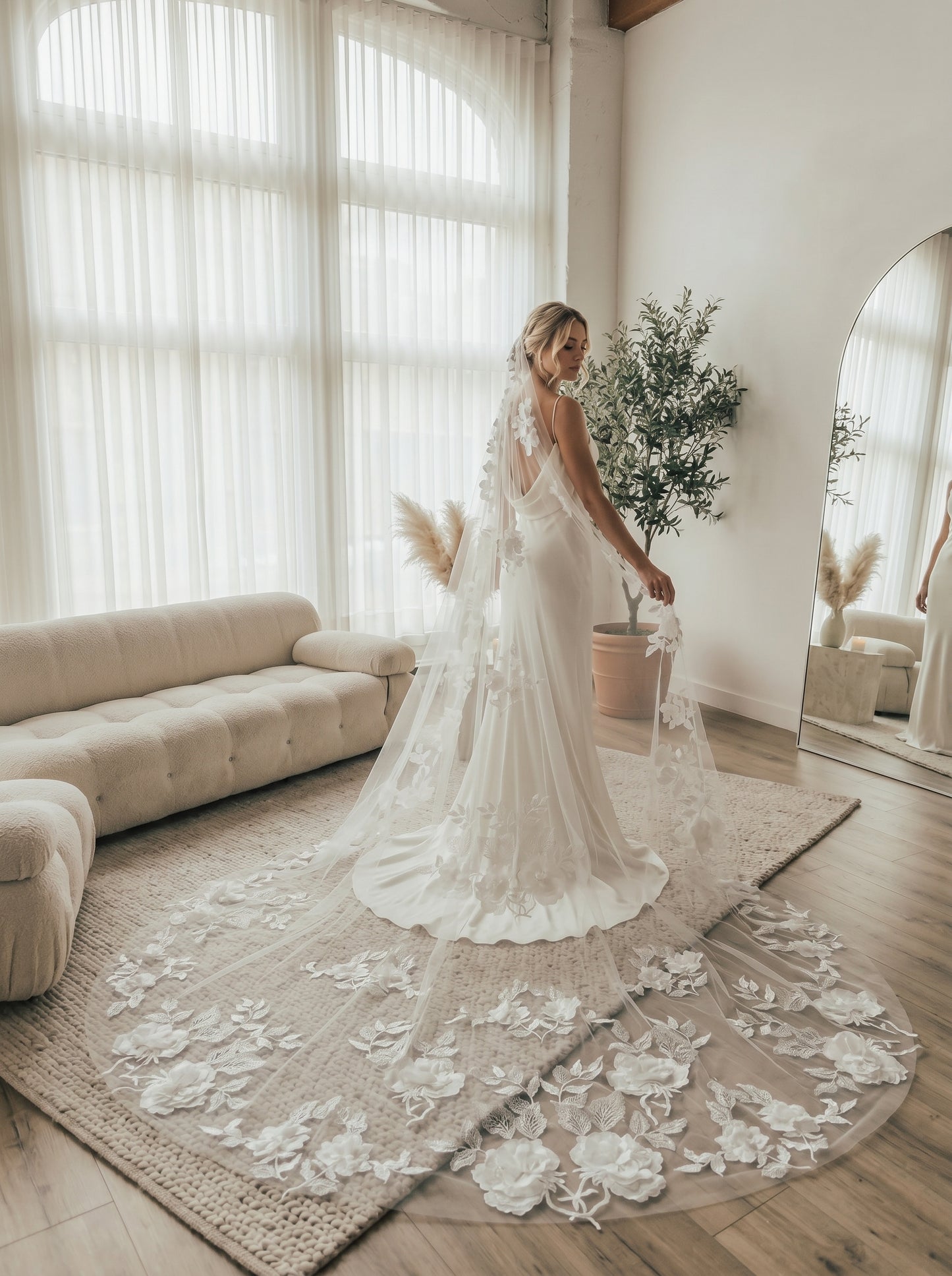 Royal Grand Cathedral Wedding Veil - Extra Wide 3m x 3.5m Luxury Bridal Veil with Comb, Sleek One Layer Long Train Veil  LUNA-X60