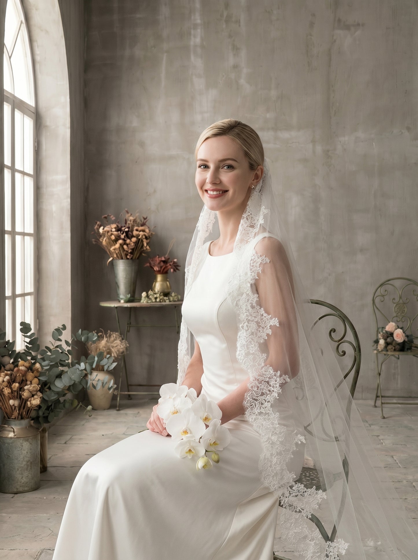 Luxury Cathedral Lace Wedding Veil - 3m/4m Romantic Floral Lace Applique Veil, Comb-Free Vintage Bridal Veil  LUNA-X26