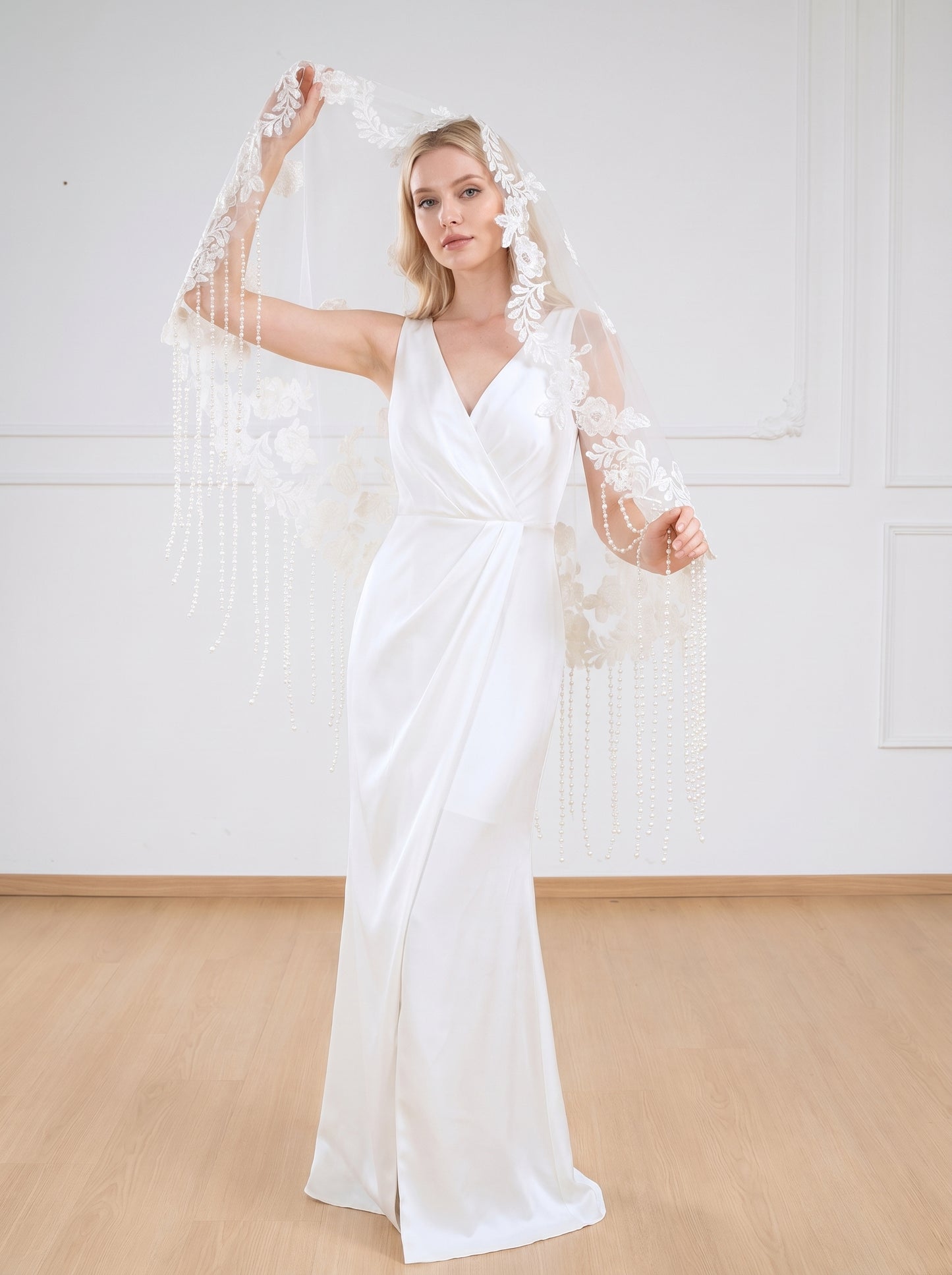 Minimalist Raw Edge Short Wedding Veil - 39" Modern Bridal Tulle, No Comb for Ultimate Styling Freedom  LUNA-X08