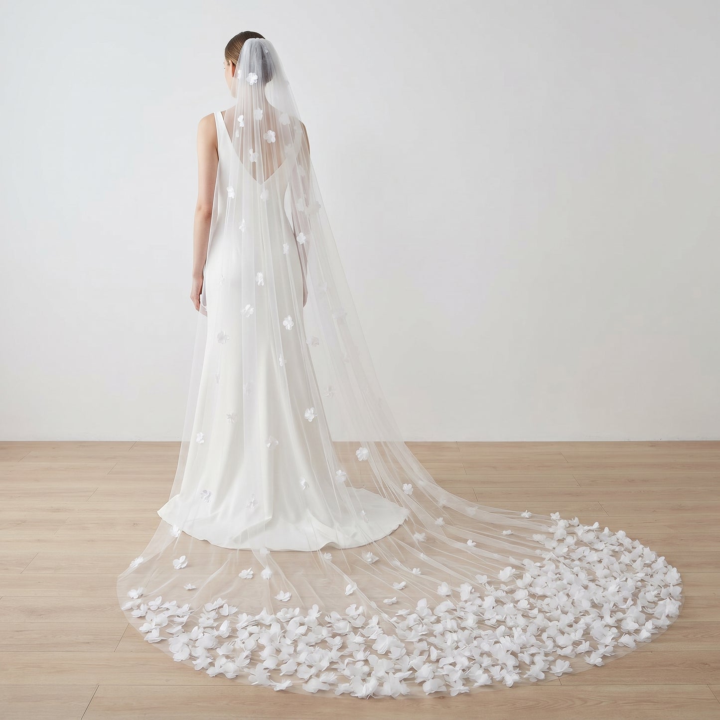 Grand Cathedral Wedding Veil - 138" Extra Long & Wide Tulle with Majestic Royal Lace Appliqués and Secure Metal Comb  LUNA-X03