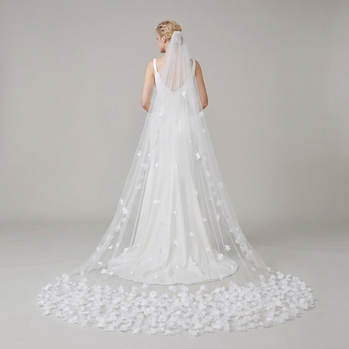 Grand Cathedral Wedding Veil - 138" Extra Long & Wide Tulle with Majestic Royal Lace Appliqués and Secure Metal Comb  LUNA-X03