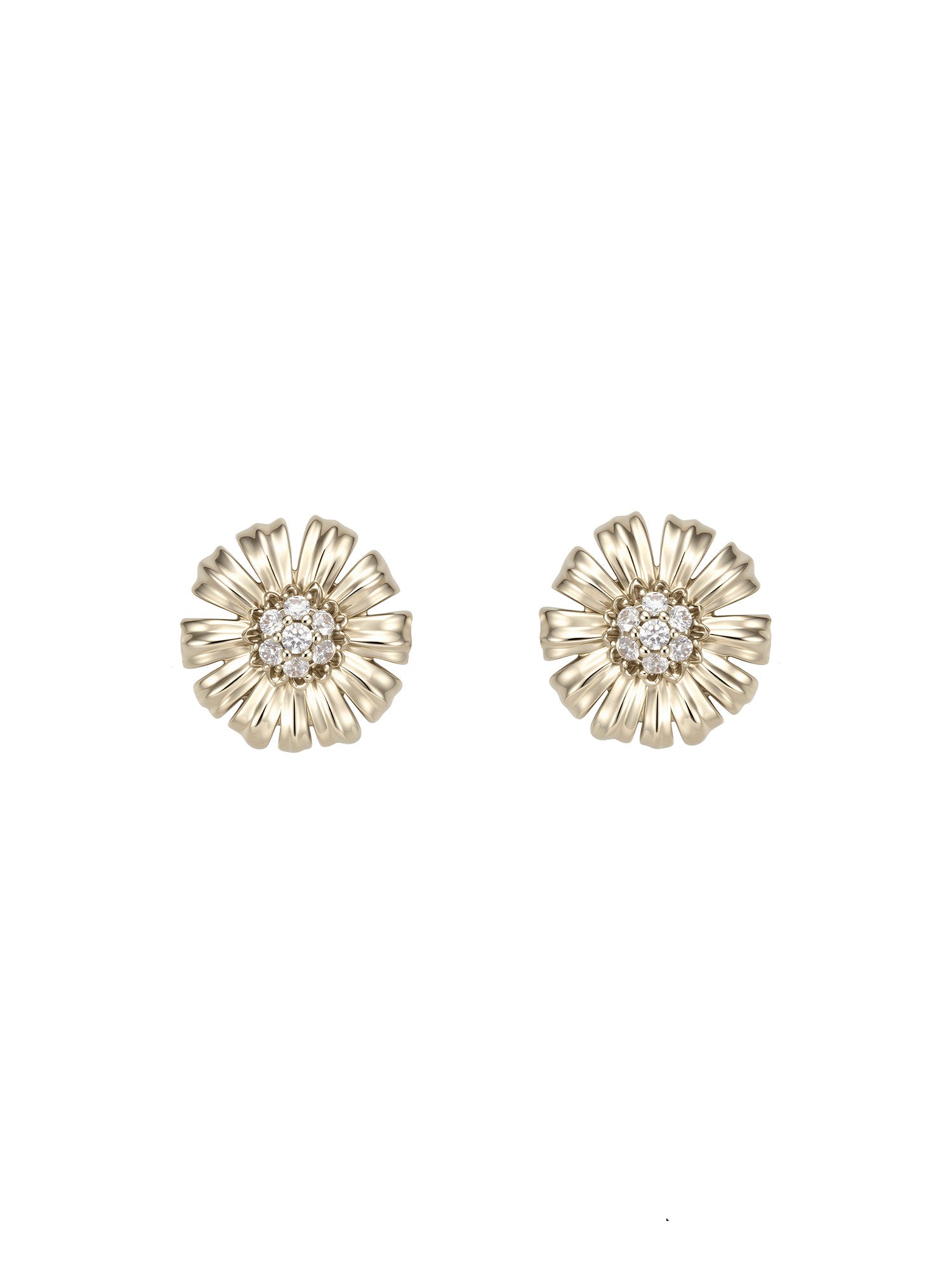 Women's Retro Garden Daisy Floral Stud Earrings, 12mm, Light Titanium Gold, Hypoallergenic Silver Plated Posts, LUNA-X264