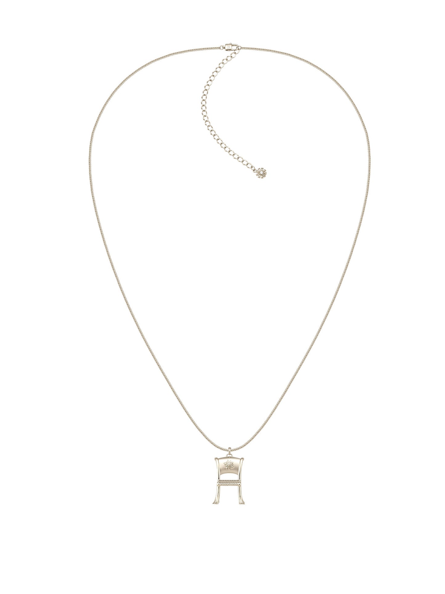 Garden Woven Bench Pendant Necklace For Women Light Titanium Gold Plated Copper Daisy Engraved Extra Long 71+10cm Adjustable Snake Chain Nature Gardening Statement Jewelry  LUNA-X274