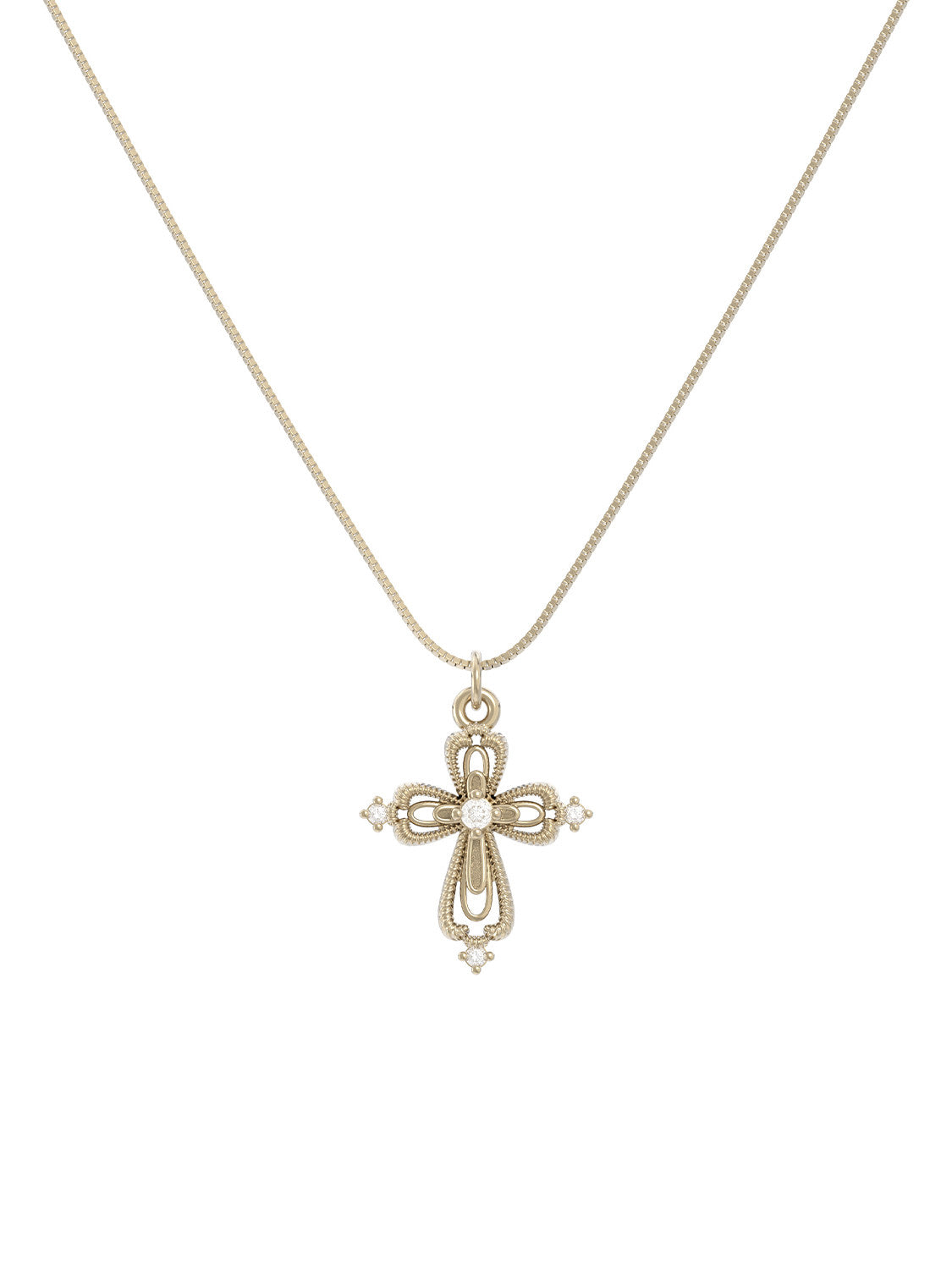 Vintage Gothic Filigree Cross Necklace Inspired by Florence Cathedral, 925 Silver & Copper Two-Tone Zircon Pendant Snake Chain Adjustable Jewelry for Women LUNA-X249