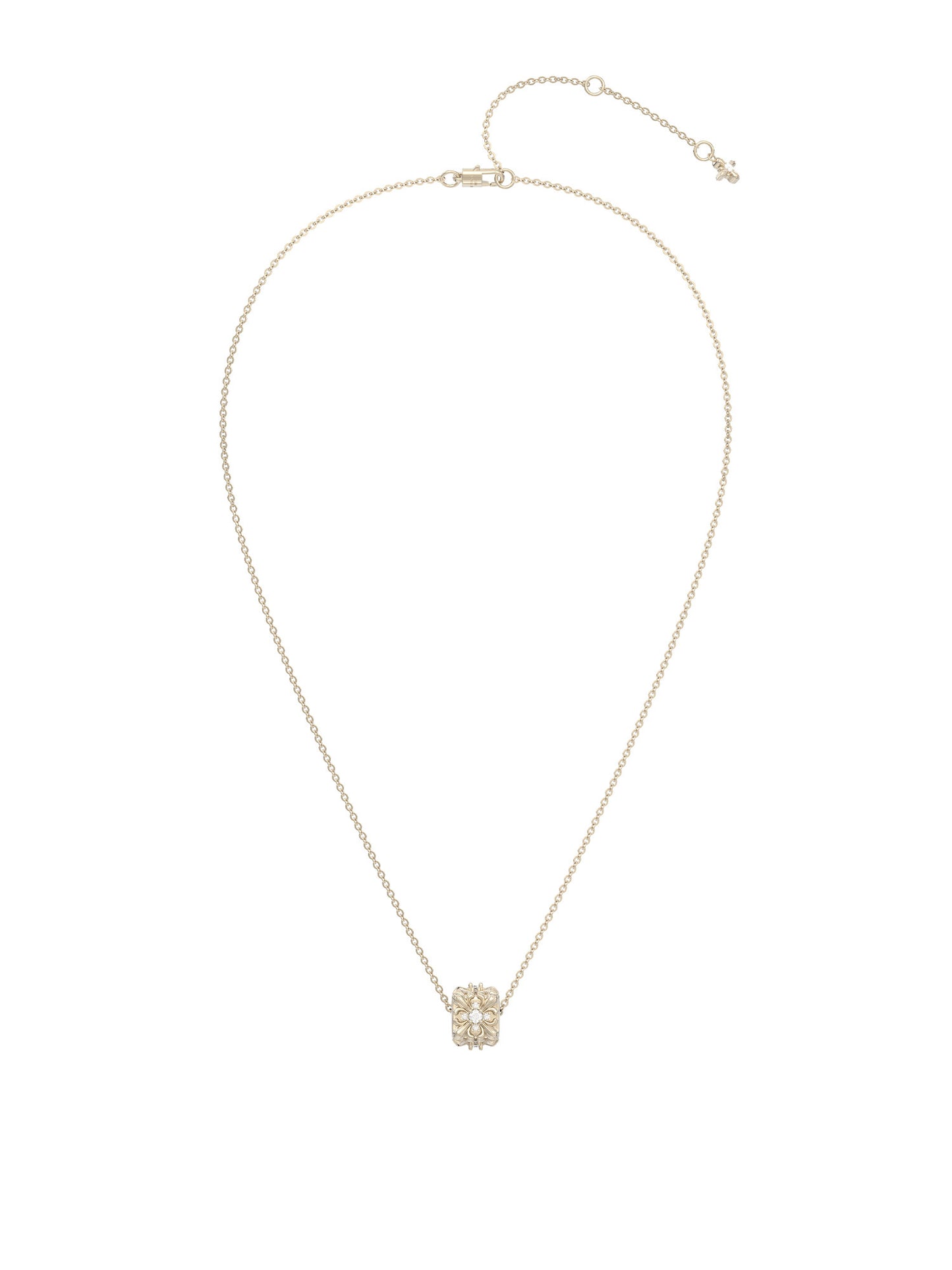 Vintage French Iris Fleur-de-Lis Barrel Pendant Necklace for Women Retro Rectangle Cubic Zirconia Stackable Daily Wedding Jewelry Gift  LUNA-X244
