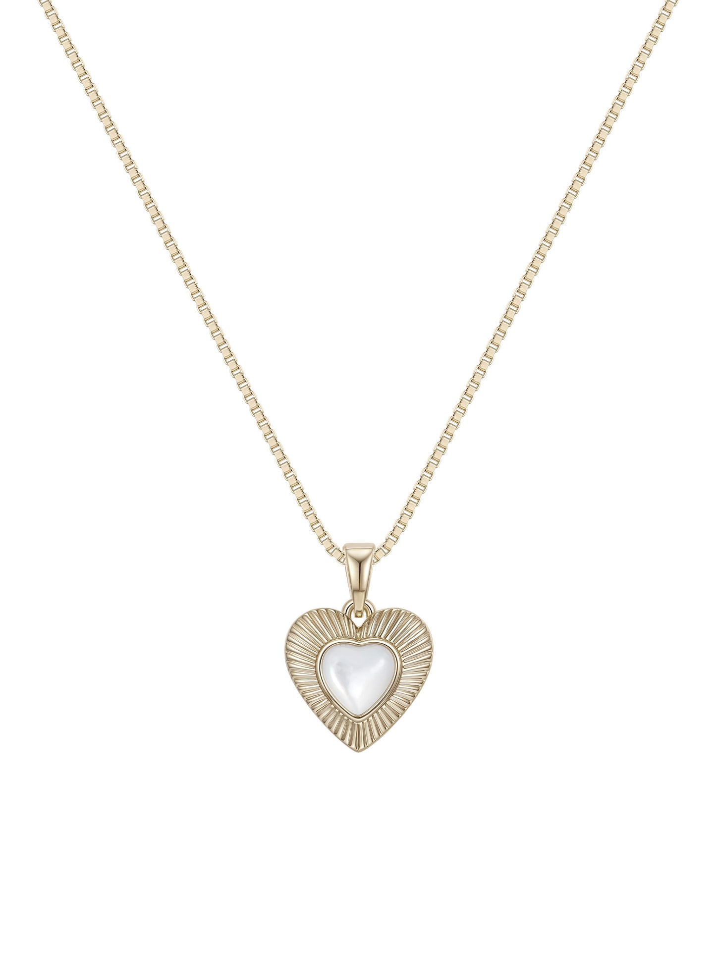 Moonlight Radiant Heart Natural White Mother of Pearl Pendant Necklace, Pale Titanium Gold Box Chain Adjustable Collarbone Jewelry for Women  LUNA-X251