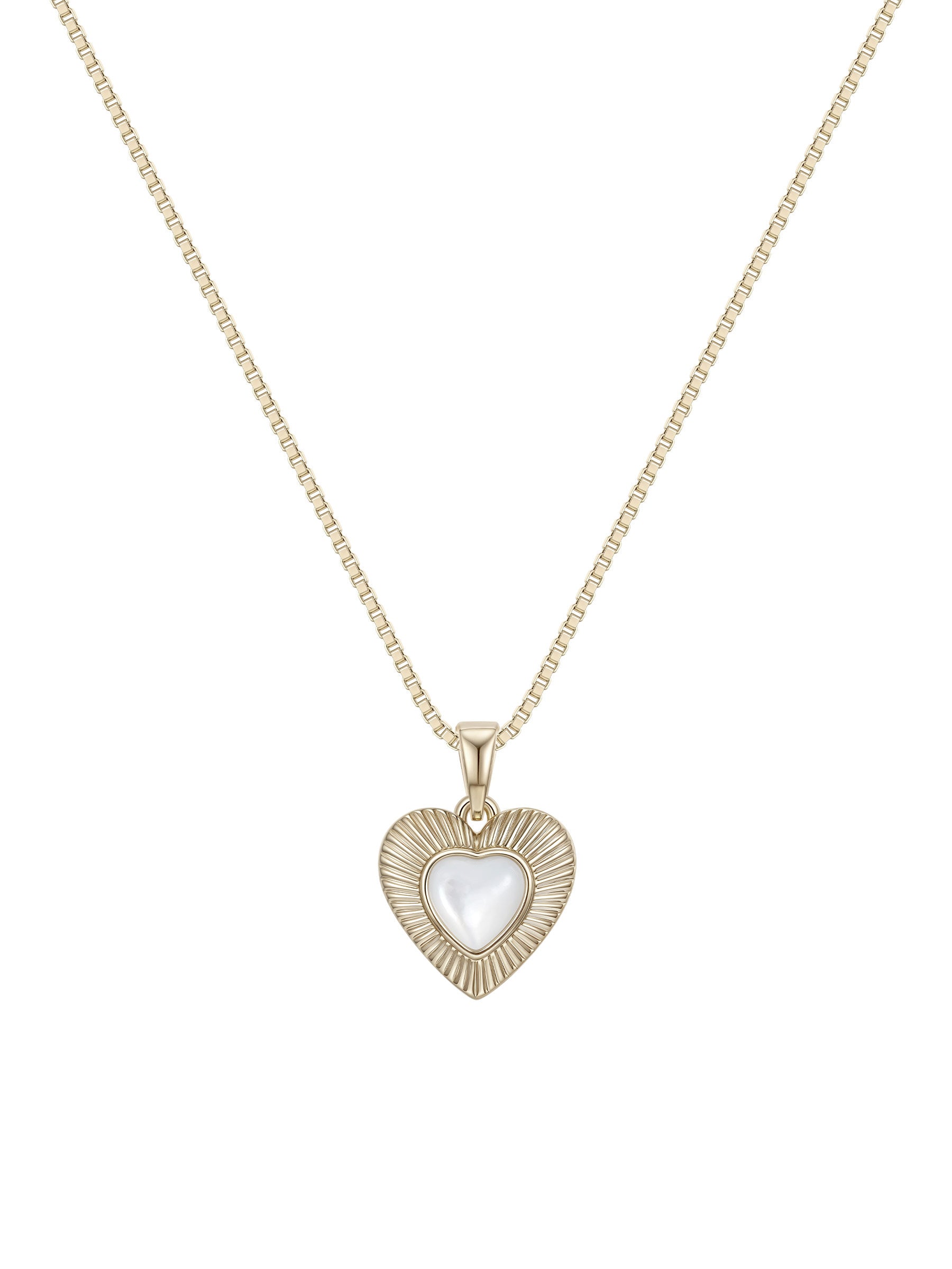 Women’s Moonlight Glow Heart Natural White Mother of Pearl Pendant Necklace, Pale Titanium Gold Adjustable Box Chain Collarbone Jewelry LUNA-X251
