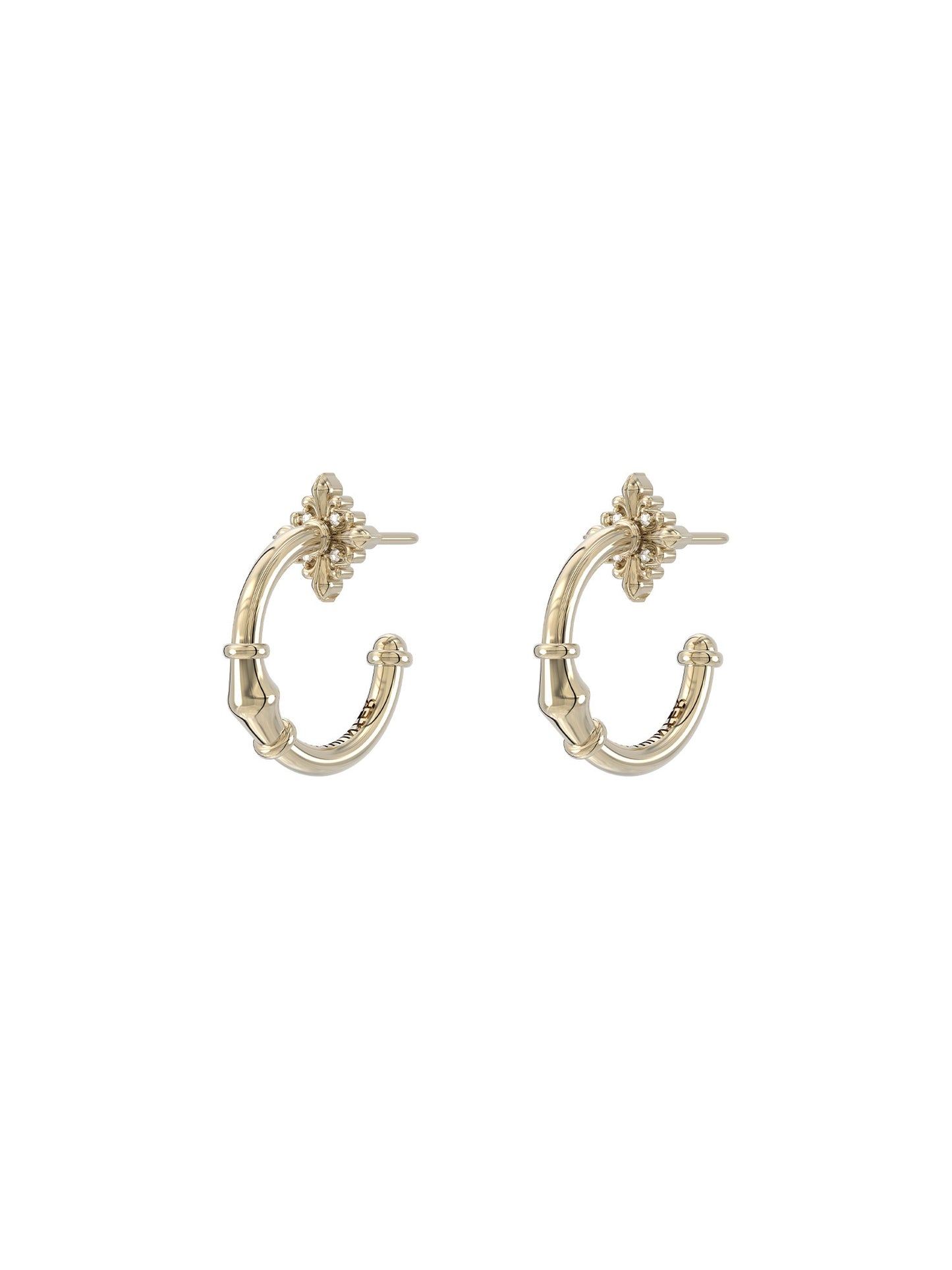 French Iris Bamboo Textured C Hoop Earrings For Women S925 Silver Post Zircon Four Point Star Detail Two Tone Silver Light Titanium Gold Dainty Vintage Daily Jewelry  LUNA-X271