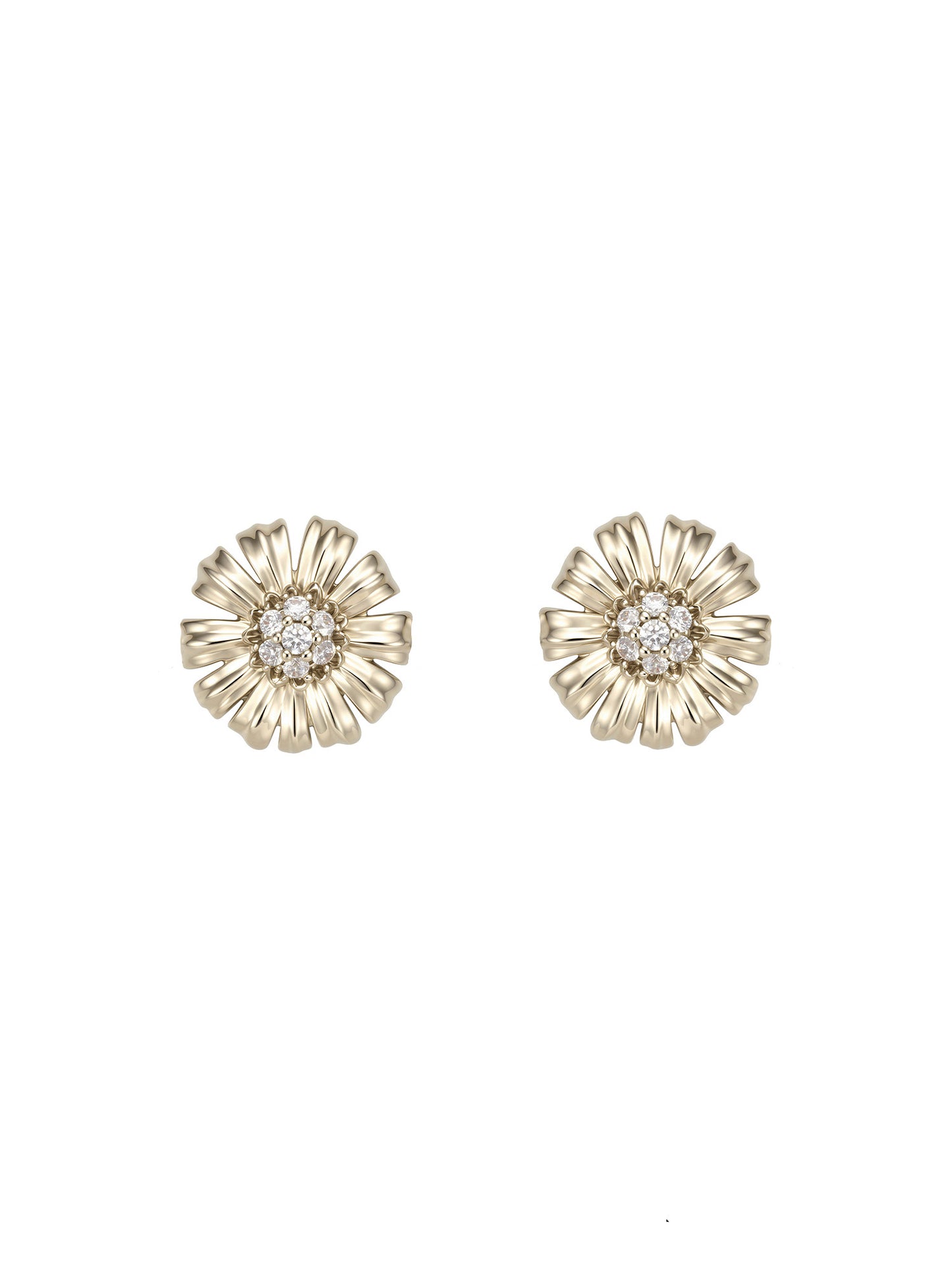 Retro Garden Daisy Floral Stud Earrings 12mm Light Titanium Gold S925 Silver Pin  LUNA-X264
