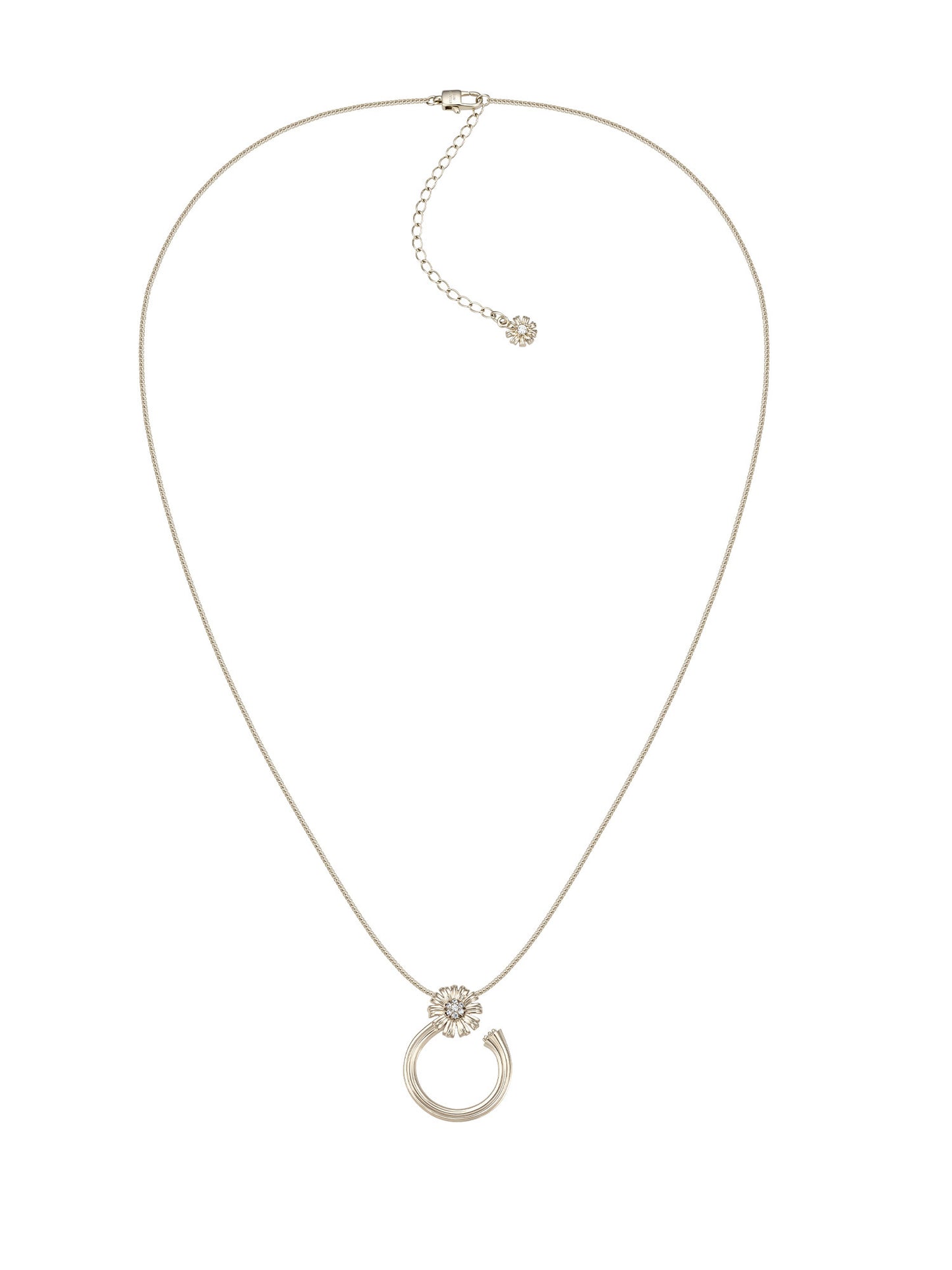 Daisy Open Circle Pendant Necklace For Women Light Titanium Gold Plated Copper Zircon Floral Nature Inspired Adjustable 55+6cm Chain Minimalist Garden Themed Jewelry  LUNA-X269
