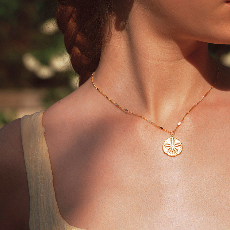18K Gold Plated Sand Dollar Single Jewelry For Women Sold Separately Necklace / Bracelet / Stud Earrings Adjustable Mixed Disc Chain Minimalist Ocean Beach Coastal Layering Jewelry Gift For Ladies Teen Girls  LUNA-X279