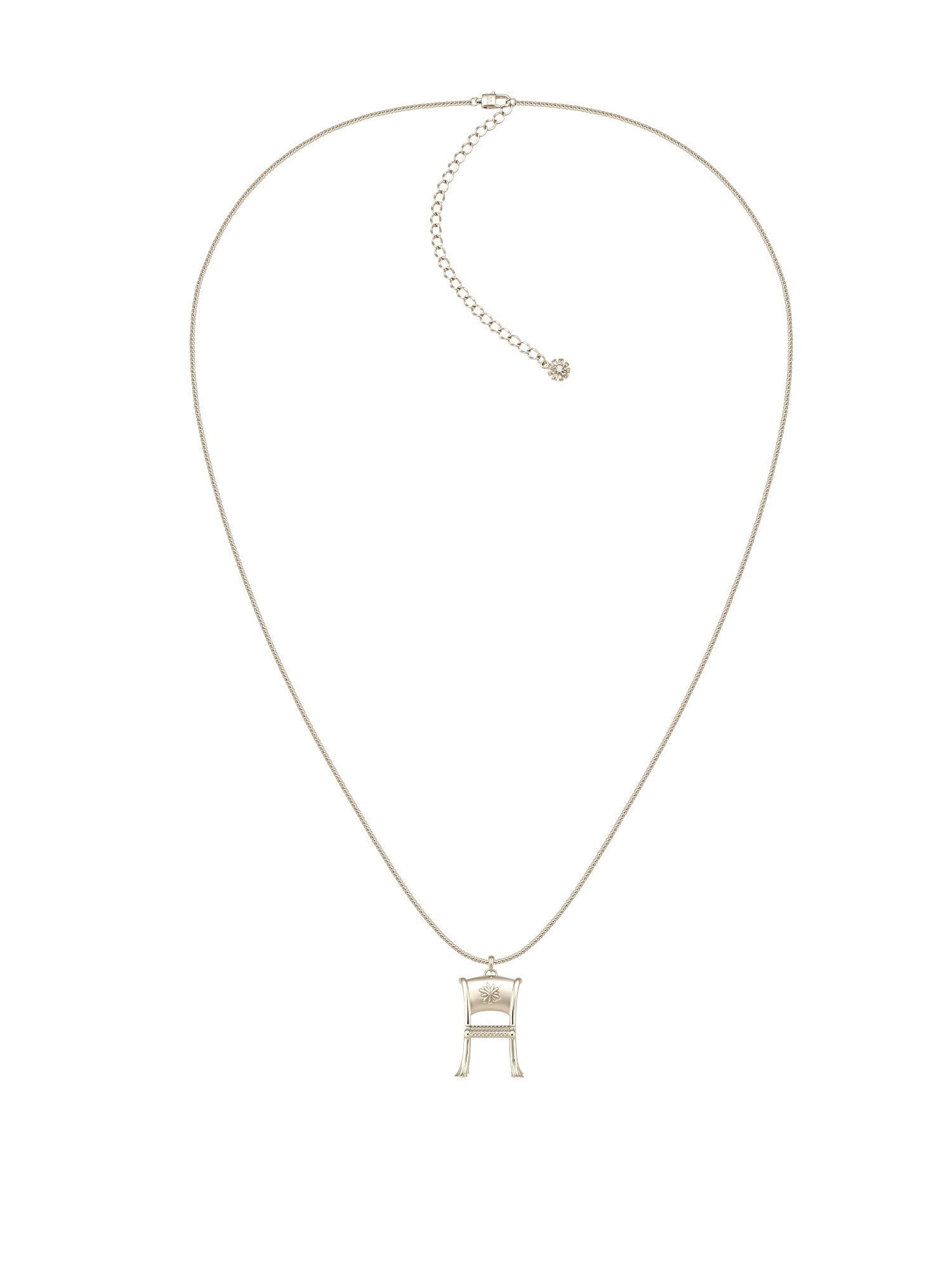 Garden Woven Bench Pendant Necklace For Women Light Titanium Gold Plated Copper Daisy Engraved Extra Long 71+10cm Adjustable Snake Chain Nature Gardening Statement Jewelry  LUNA-X274