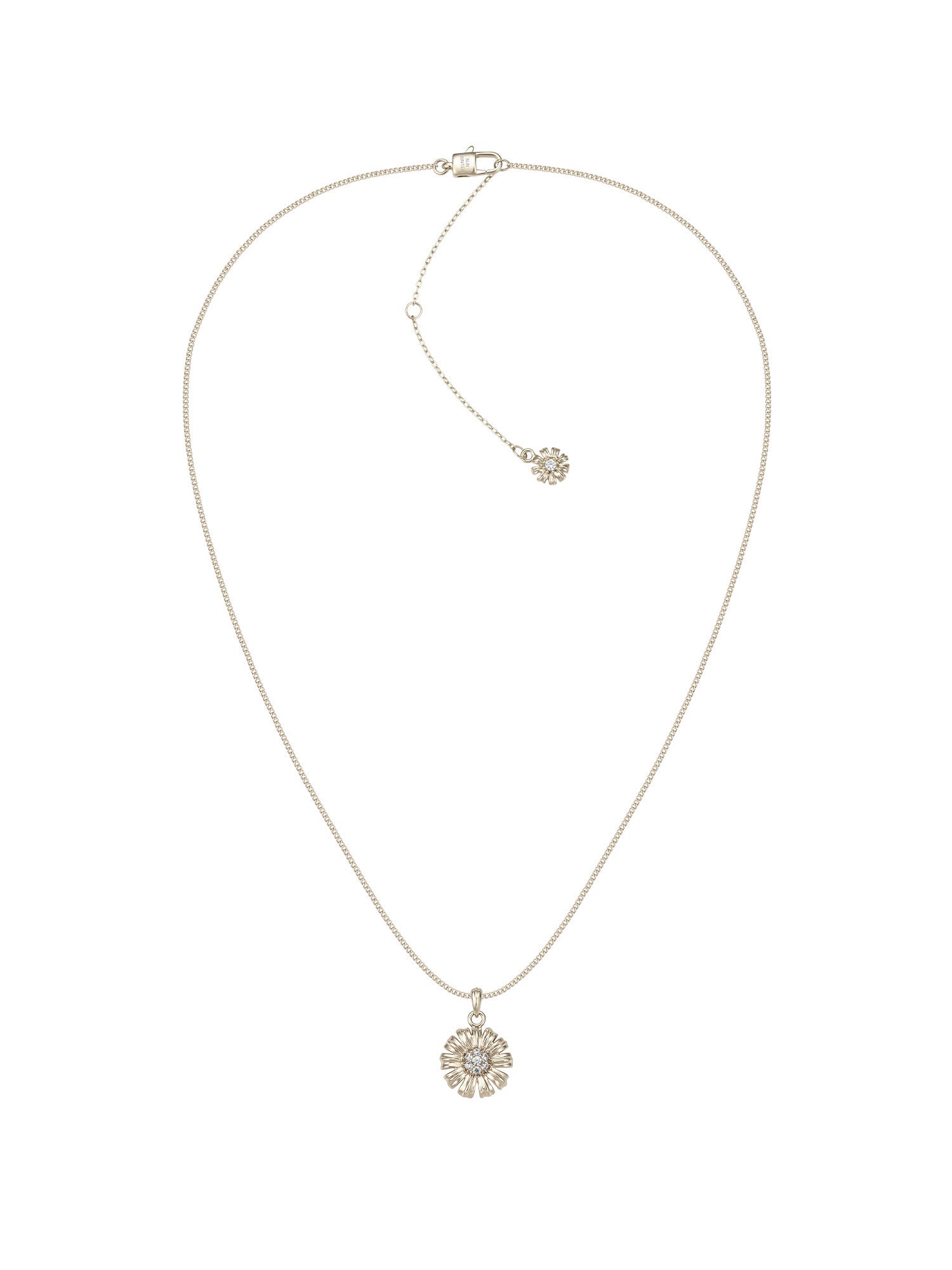 Women’s Garden Daisy Cubic Zirconia Pendant Necklace, Pale Titanium Gold Adjustable Box Chain Floral Jewelry LUNA-X252